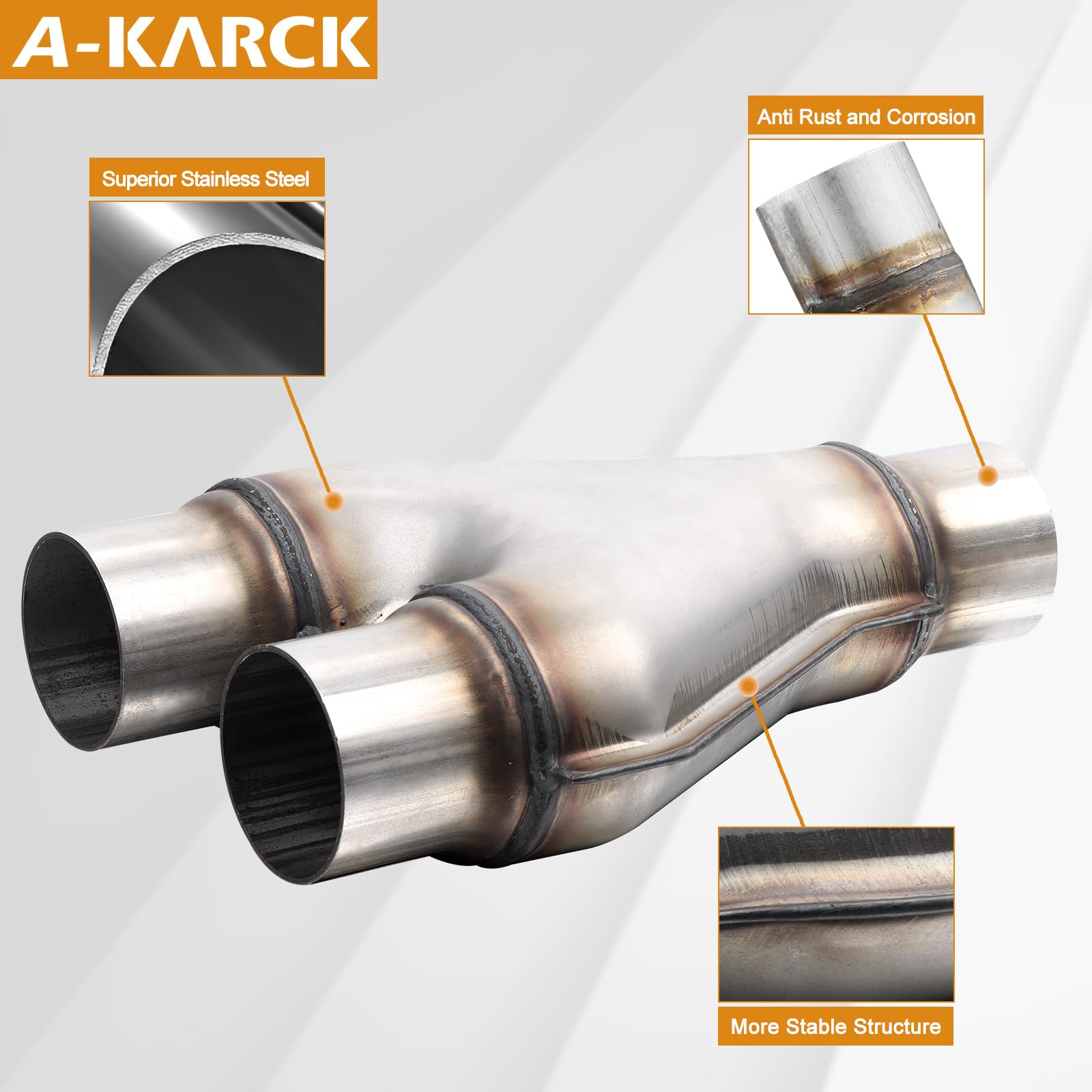 A-Karck Exhaust X Pipe Dual 2.25'' Inlet, 12'' Long Dual 2.25'' Outlet Stainless Steel X Pipe For Smoother Exhaust (Wide-Edge)
