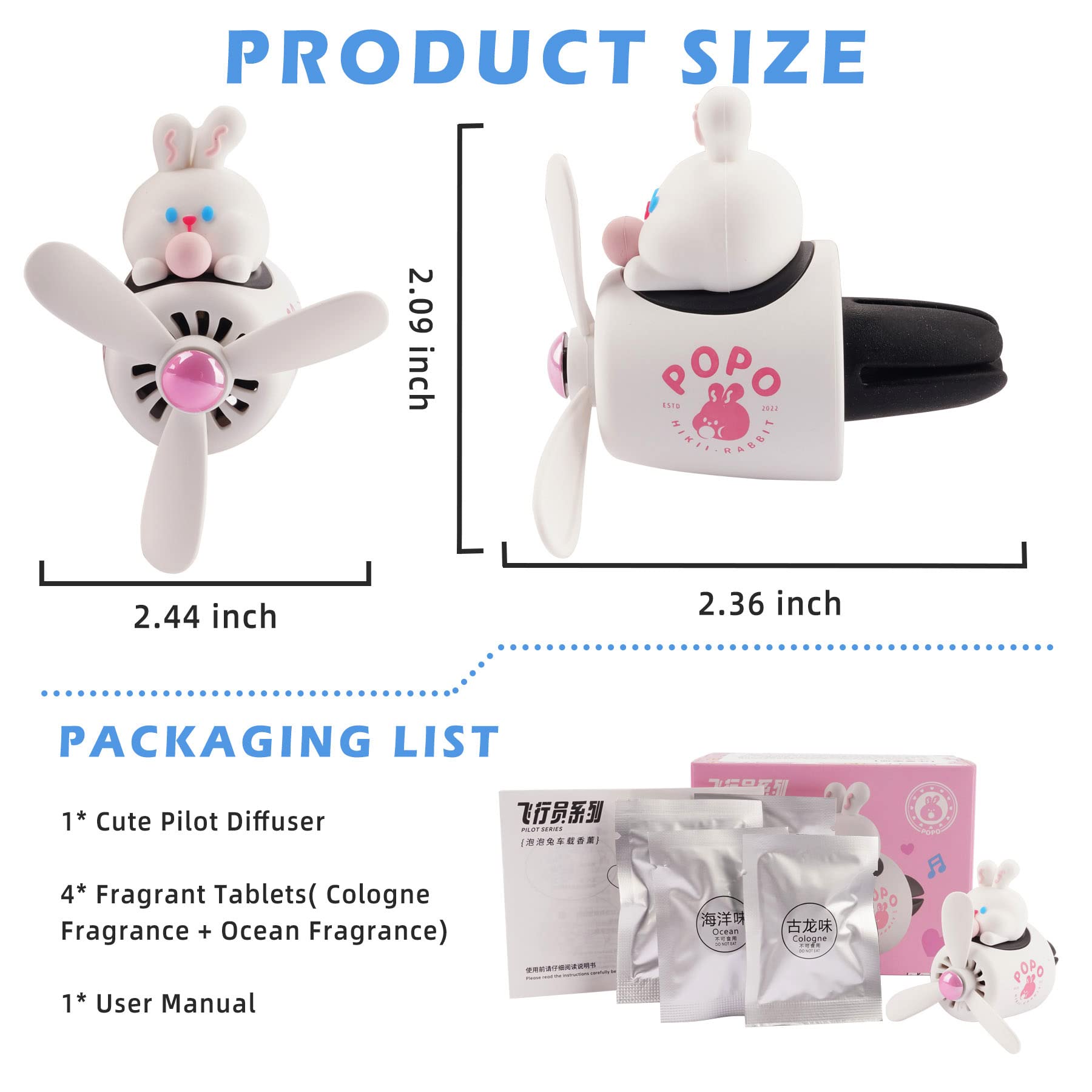 Jimtyee Car Air Freshener Cute Cartoon Rabbit Pilot Car Diffuser Rotating Propeller Automotive Air Outlet Fan Creative Car Perfu