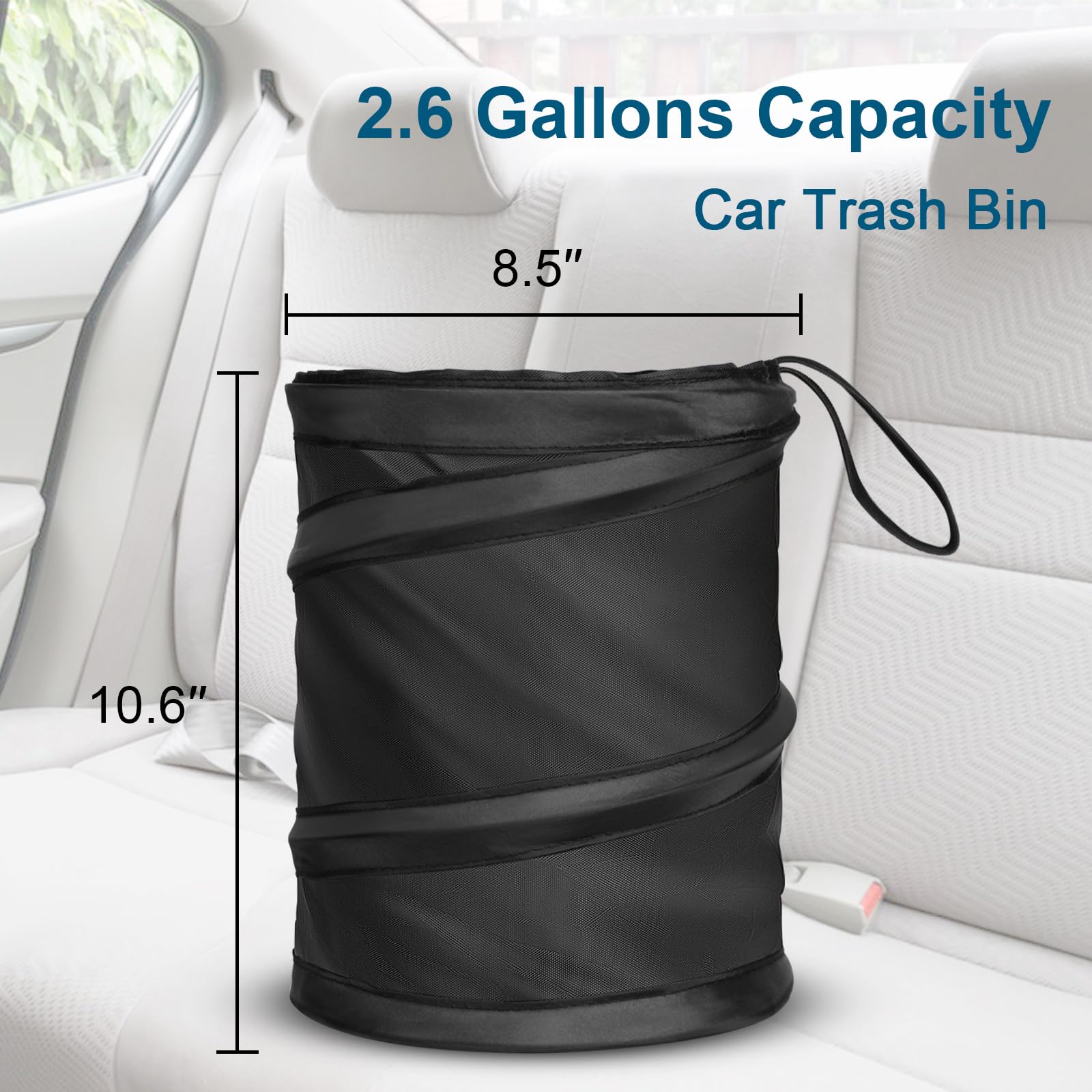 Kincown Car Trash Bin, 2 Packs Pop-Up Car Trash Can, Medium-Sized Collapsible Car Garbage Can With Elastic Band Hanging, Double-