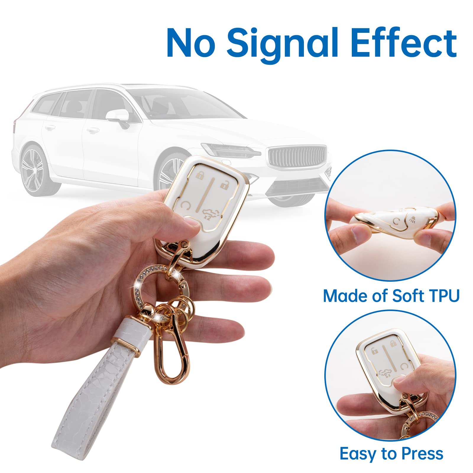 Cacarlike For Gmc Key Fob Cover With Gm Keychain, Car Key Fob Case Compatible With 2019 2020 2021 2022 Chevy Silverado Gmc Sierr