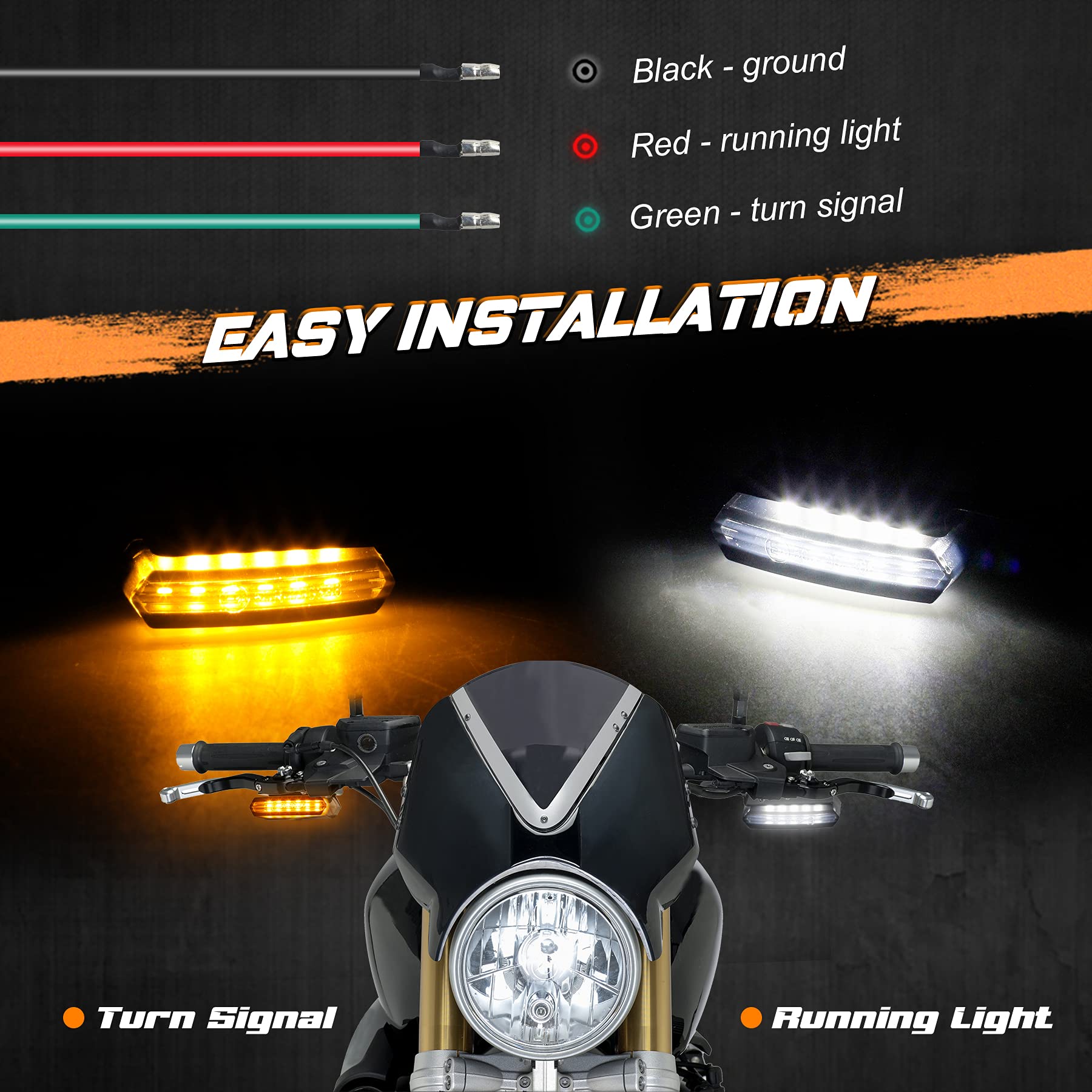 Nthreeauto Sequential Handlebar Front Turn Signals Flowing Led Motorcycle Blinkers Mini Running Light Compatible With Harley Dyn
