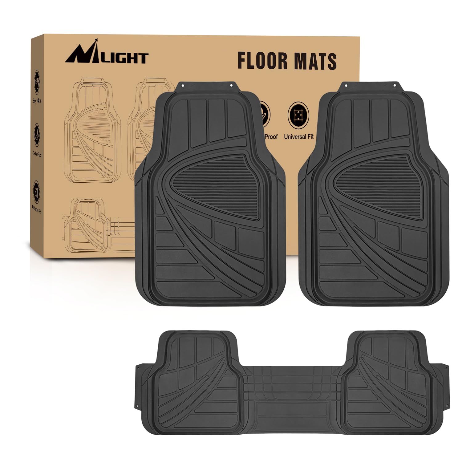 Nilight Pvc Floor Mats For Cars Trucks Suvs,Universal Trim To Fit For Most Vehicles,All Weather Protection Heavy Duty Floor Line