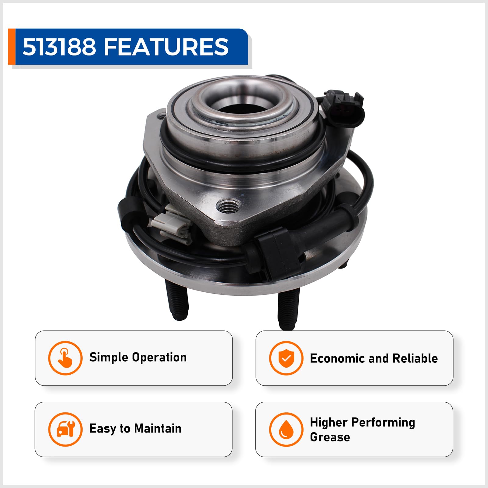Parod 2Pcs 513188 Front Wheel Hub Bearing Assembly Fit For 04-07 Buick Rainier, 03-06 Chevy Ssr, 02-09 Trailblazer,Gmc Envoy, 02-06 Ext, Xl, 04-05 Xuv, Isuzu Ascender, Oldsmobile Bravada, Saab 9-7X