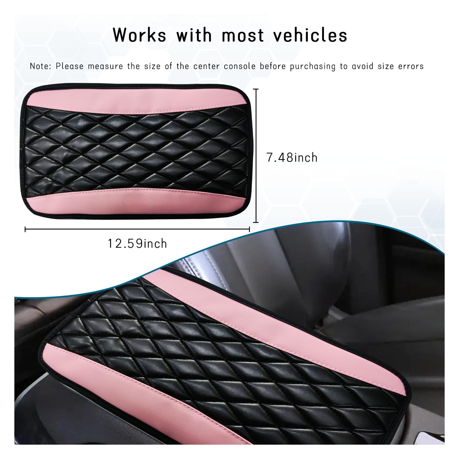 Dickno Car Center Console Cushion Pad, Universal Leather Waterproof Armrest Seat Box Cover, Comfortable Auto Armrest Cover Prote