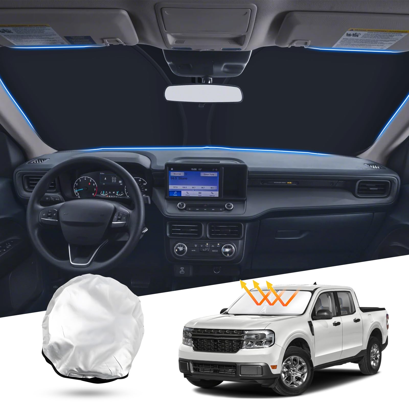 T Tgbros Windshield Sun Shade For Ford Maverick 2022-2025 Front Window Sun Shade Foldable Sun Shield Sun Visor Cover Block Heat