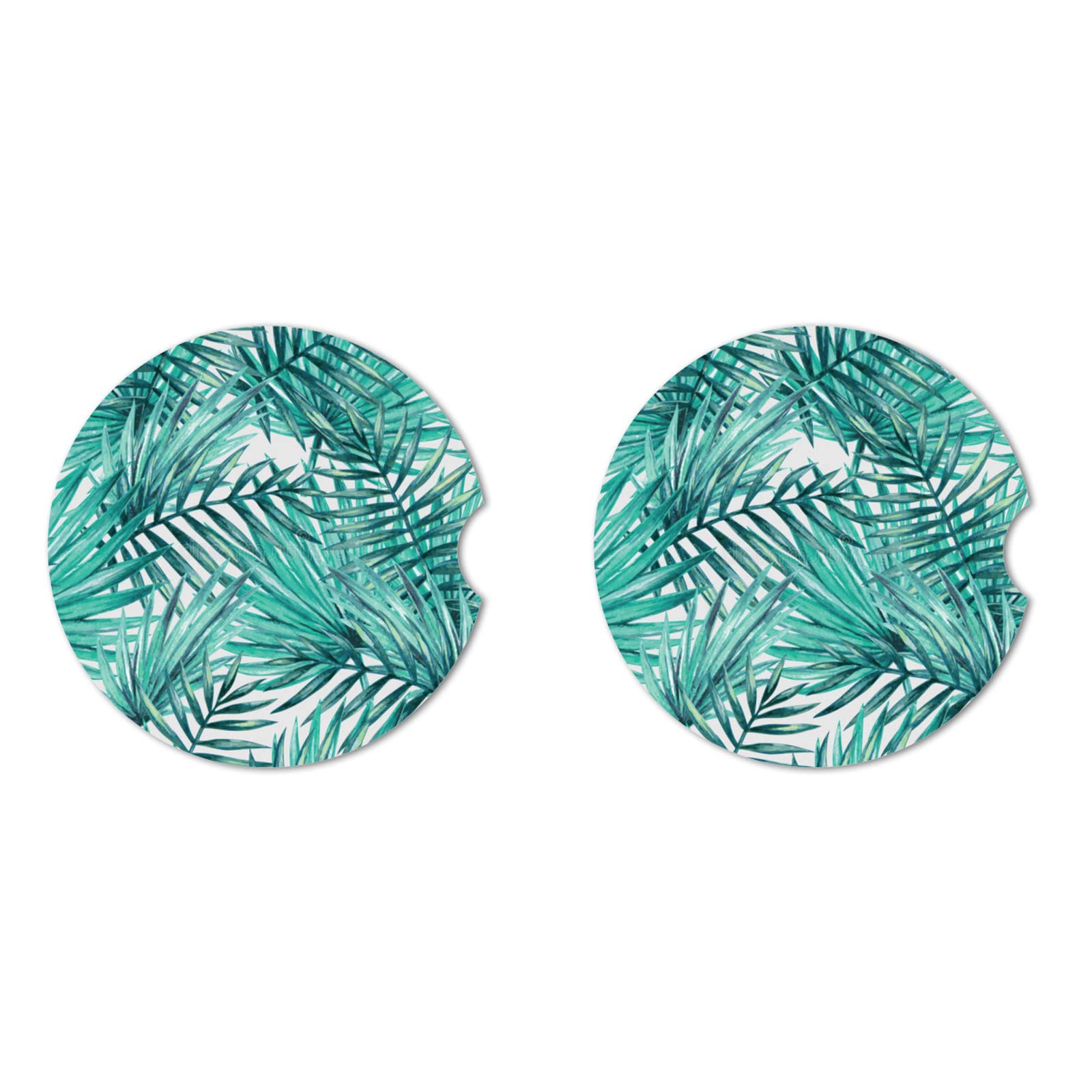 Tropical Palm Leaves Absorbent Car Cup Coasters,Cup Holders,Cork Base Drink Coasters With Finger Notch For Easy Move Of Car Cup