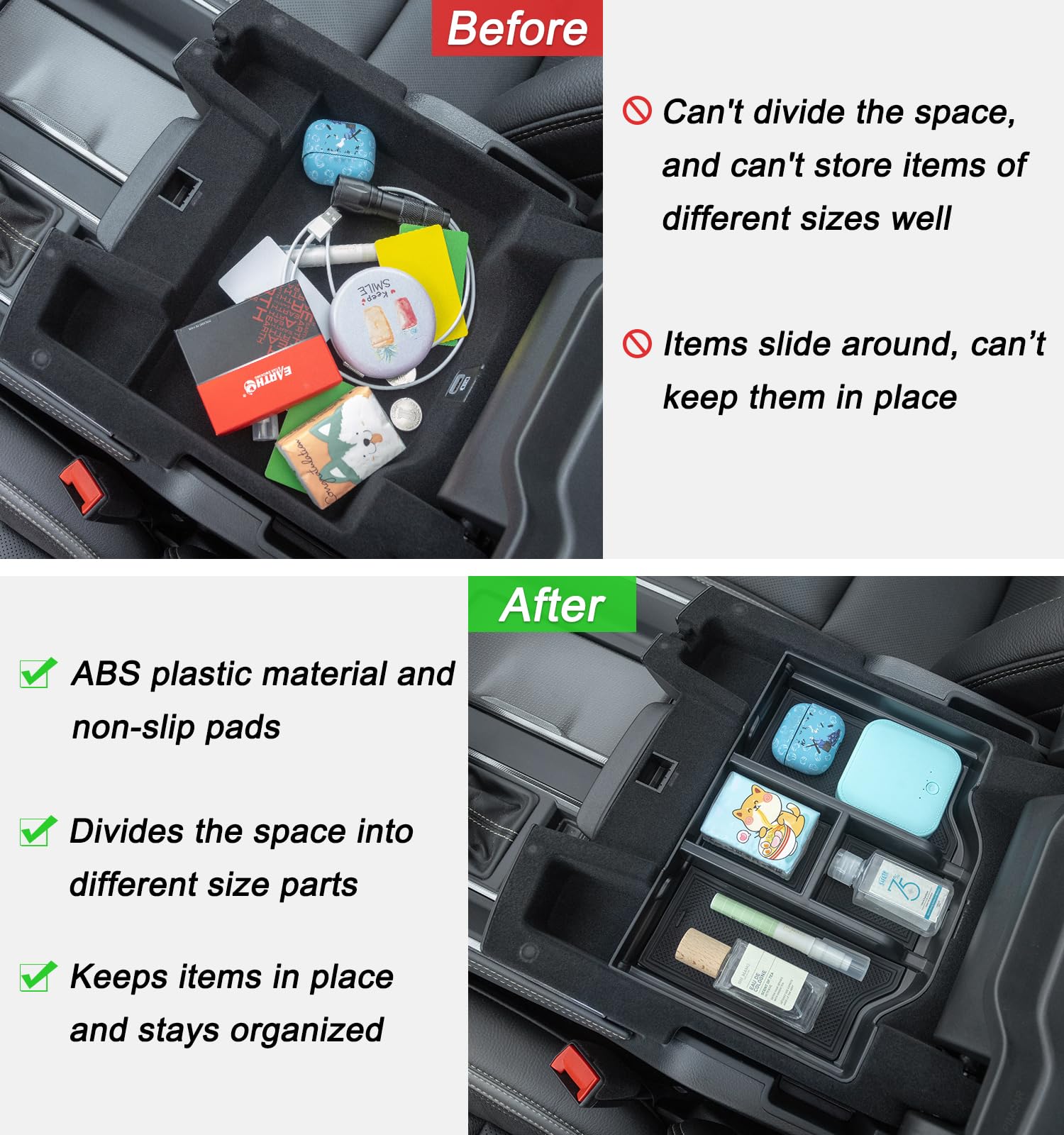 Pimcar Compatible With 2019-2023 2024 2025 Dodge Ram 1500 2500 3500 Center Console Organizer Abs Plastic Material Interior Acces