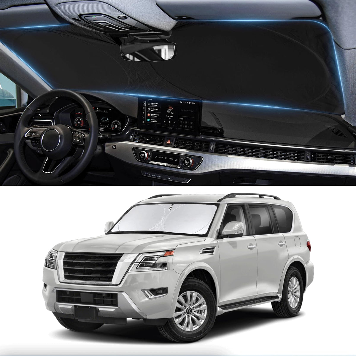 Custom Fit Armada Windshield Sunshade For 2017-2024 2025 Nissan Armada Accessories Front Window Car Shades Shield Cover For Wind
