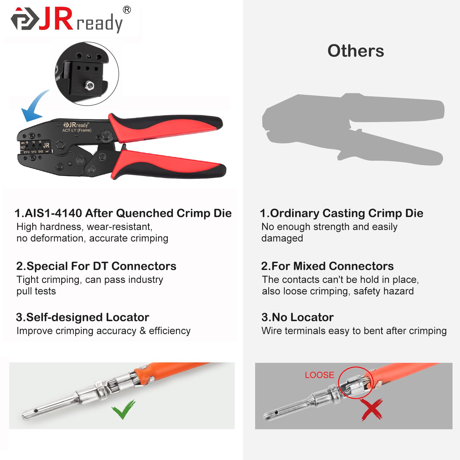 Jrready Deutsch Connector Kits St6303: 2 3 4 6 8 12 Pin Dt Connector Kit Ip67 Waterproof With Deutsch Crimper Act-Ly-16Dt, Stamped Contacts Size 16 For Automotive, Truck, Boat Repairing