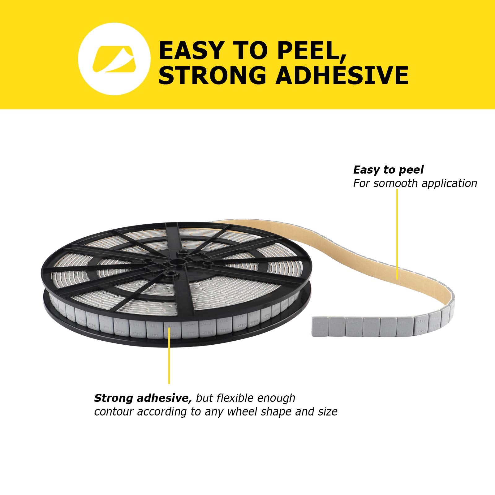 Yizbap Wheel Weights Gray 1/4 Oz, 5Kgs/11Lb/Roll, 715Pcs, With Strong Adhesive. 0.25 Ounce Stick On Wheel Weights For Cars, Trucks, Suvs, Motorcycle And Others