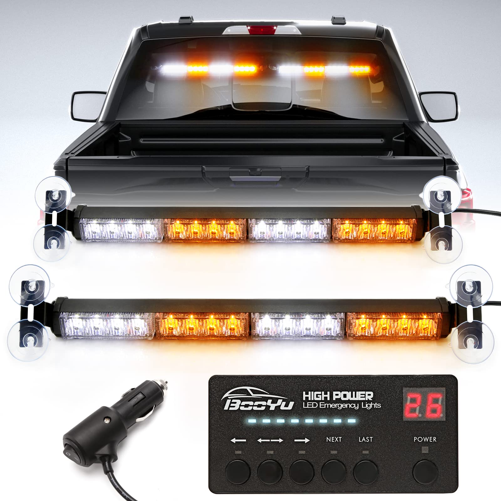 Booyu 2 In 1 Traffic Advisor Light Bar W/Digital Display Controller Windshield Led Emergency Strobe Visor Safety Warning Hazard