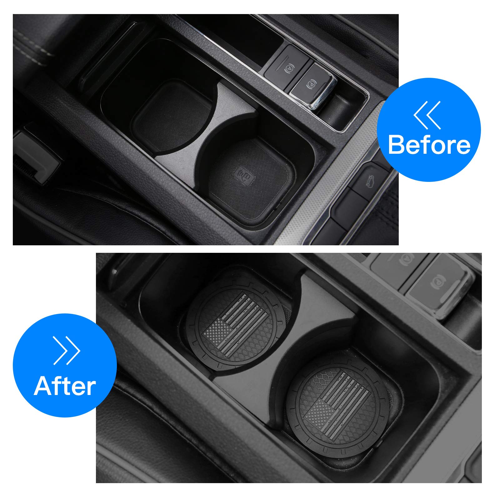 2 Pack Car Coasters, 2.75 Inch American Flag Soft Rubber Cup Holder Pad Set Round Auto Cup Holder Insert Drink Coaster Car Inter