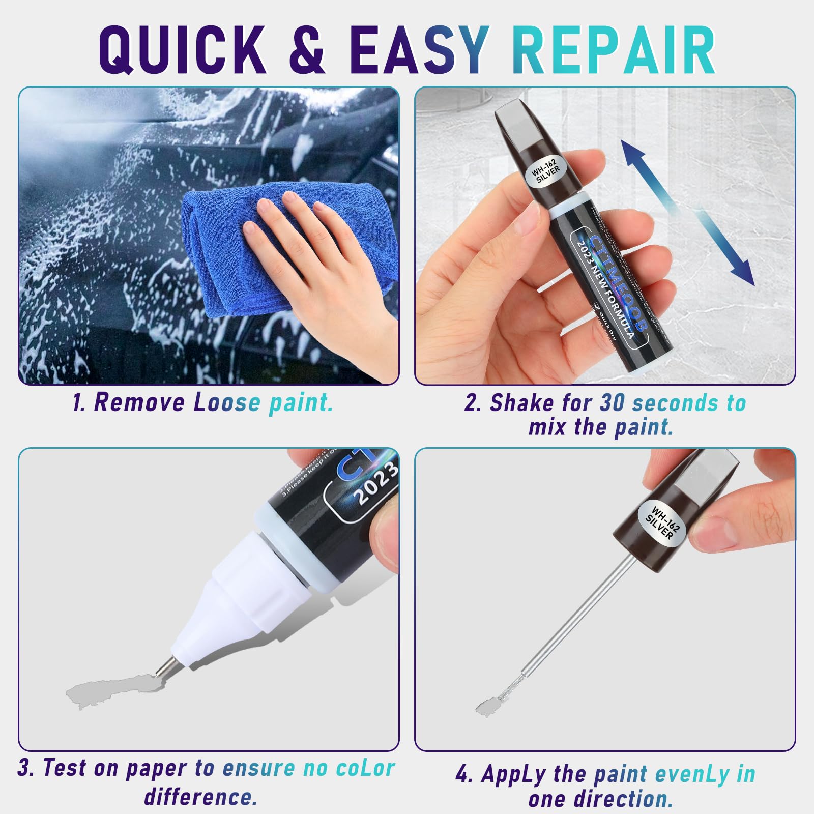 Silver Touch Up Paint For Cars, Two-In-One Car Paint Scratch Repair Pen, Quick & Easy Solution To Repair Minor Automotive Scratc