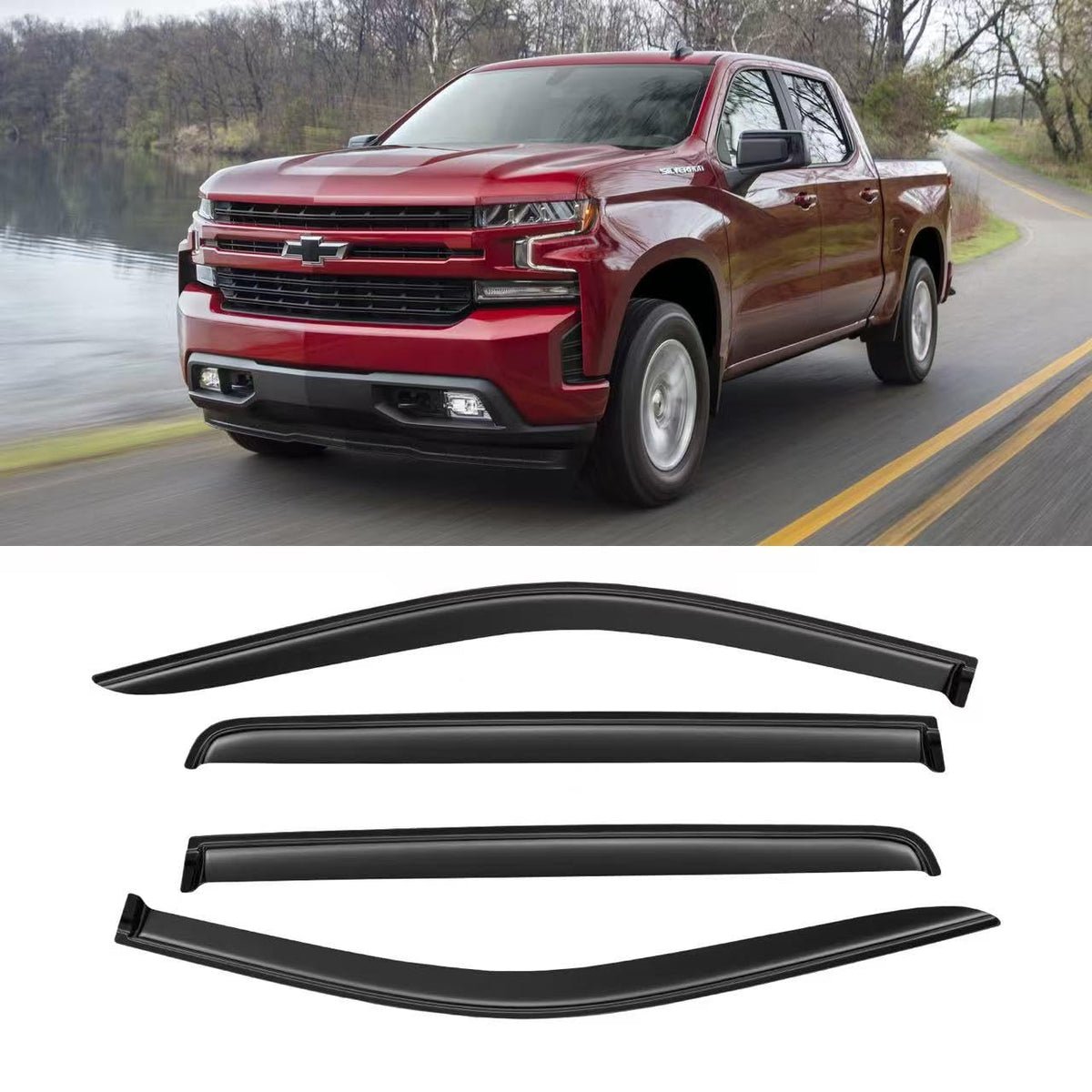 AWVRG Window Visors for 2019-2024 Chevy Silverado/GMC Sierra 1500 Crew Cab, 2020-2024 Silverado/Sierra 2500HD 3500HD, Tape-on Ra