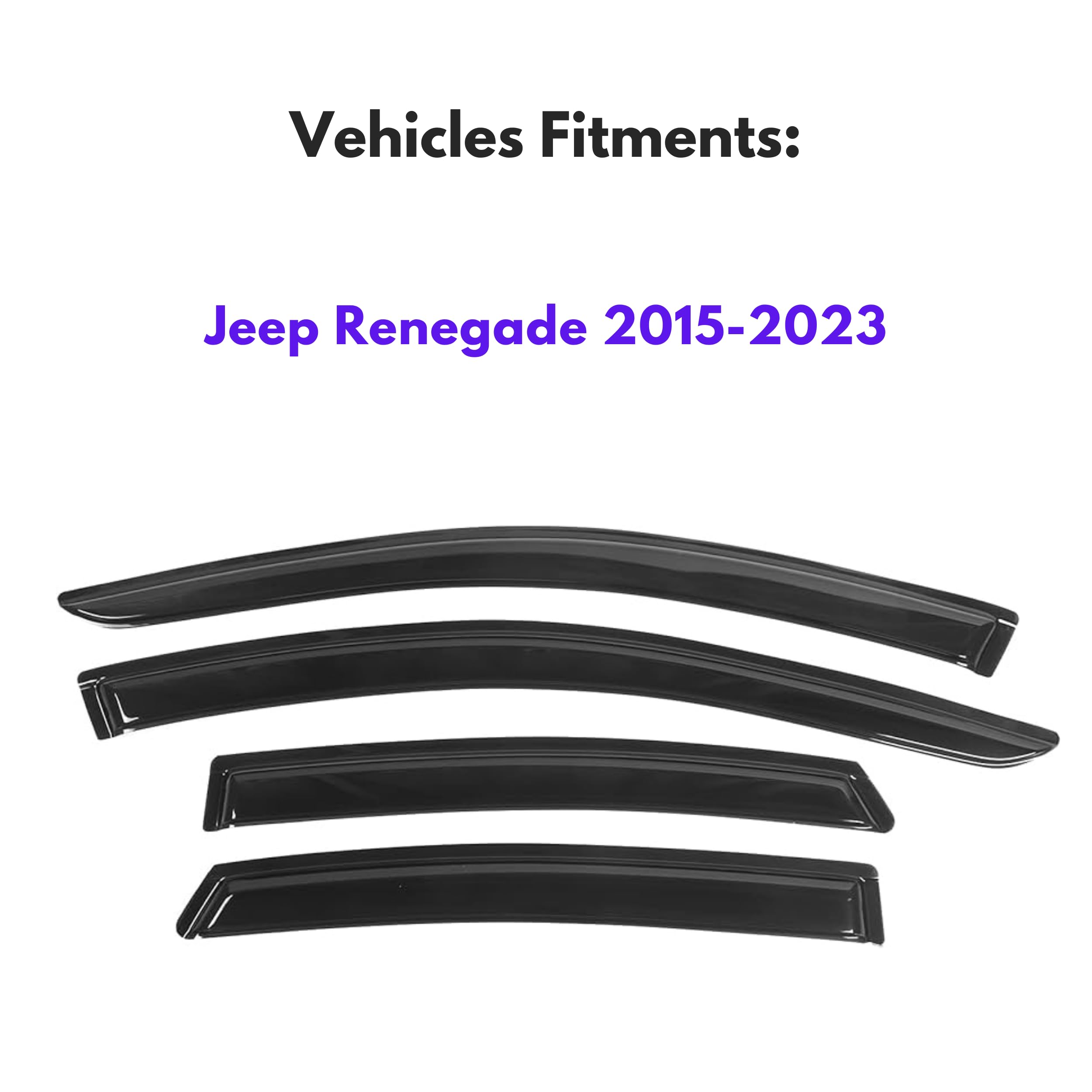 Ig Window Visor For Jeep Renegade 2015-2024, Rain Guard Tape-On Extra Durable Sun Wind Side Vent Window Deflector, 2015 2016 201