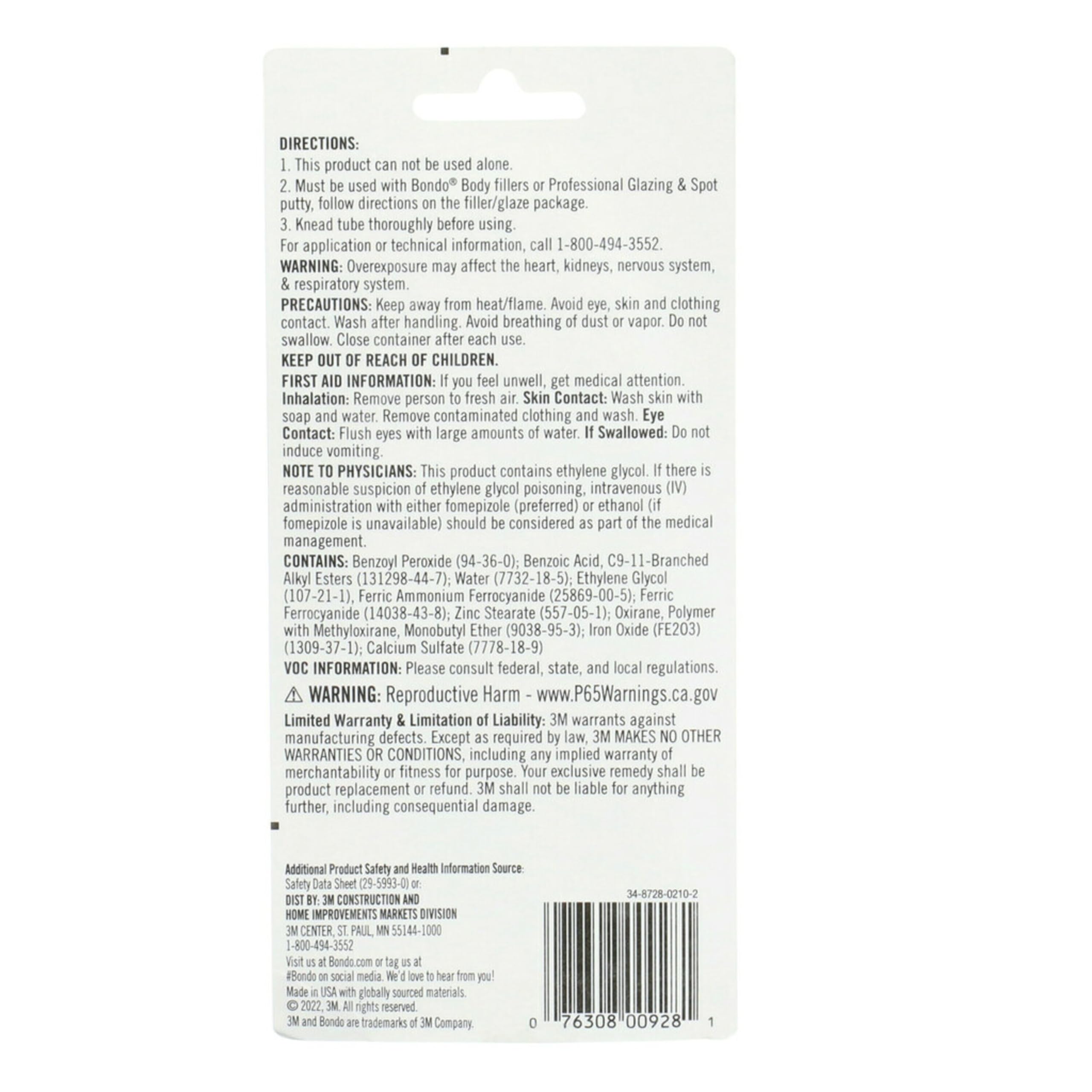 928 3M Bondo Red Cream Hardener 2.75Oz