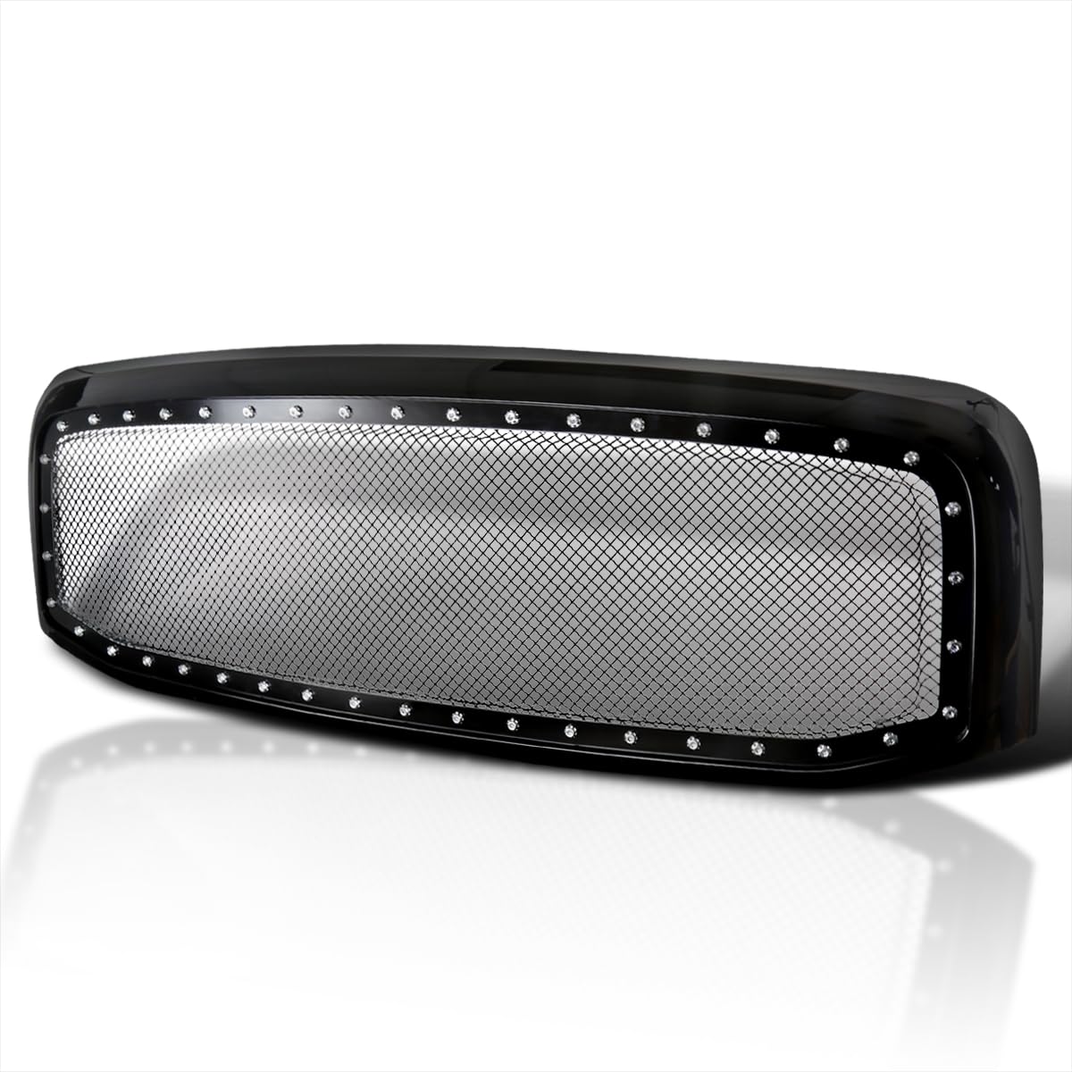 Spec-D Tuning Black Rivet Stainless Wire Mesh Grille With Shell Compatible With 2006-2008 Dodge Ram 1500 2500 3500 Truck