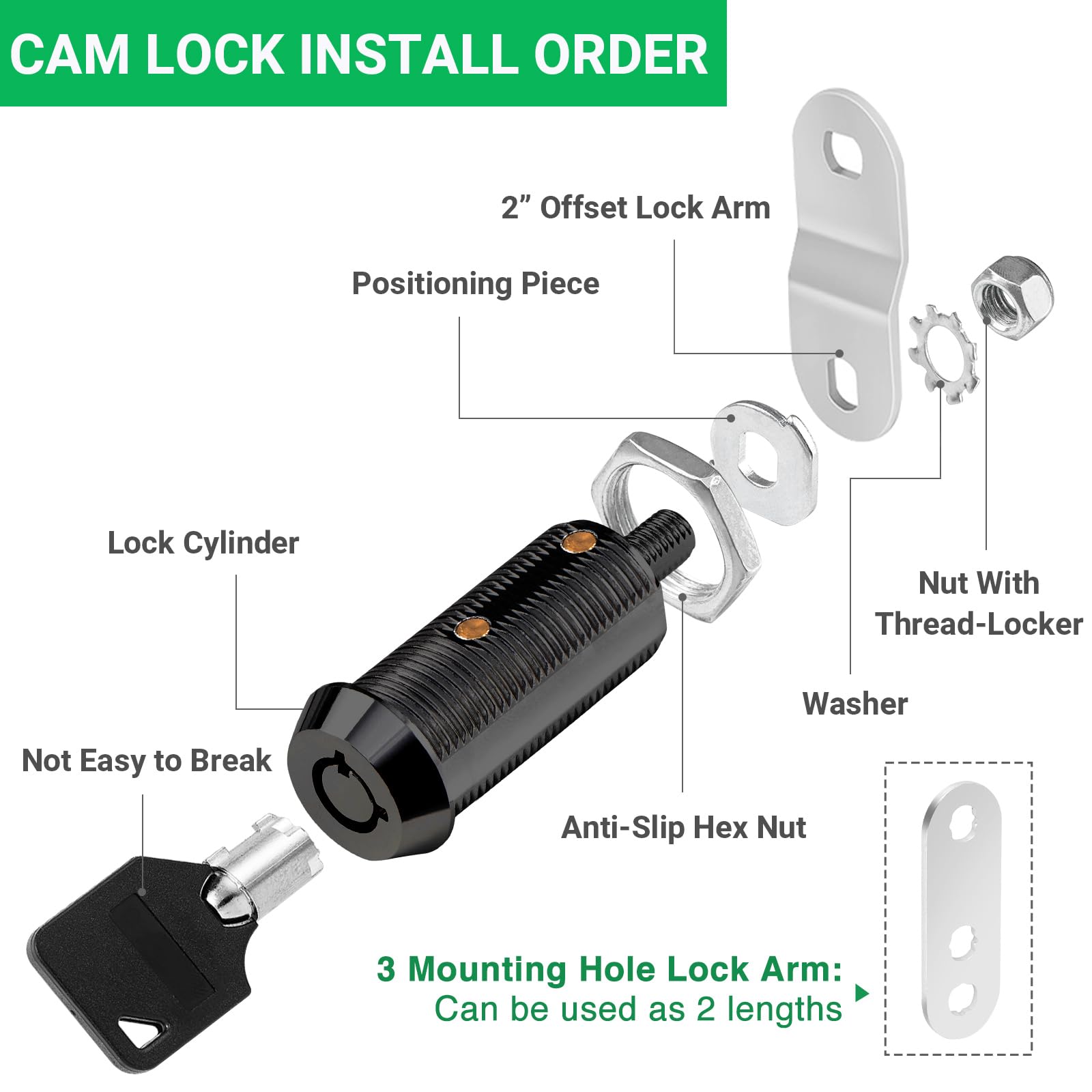 Cylinnda 2 Pack Black Cabinet Lock With Keys, 1-1/2'' Rv Storage Locks Keyed Alike, Rv Locks For Storage Door, Camper Toolbox Rv