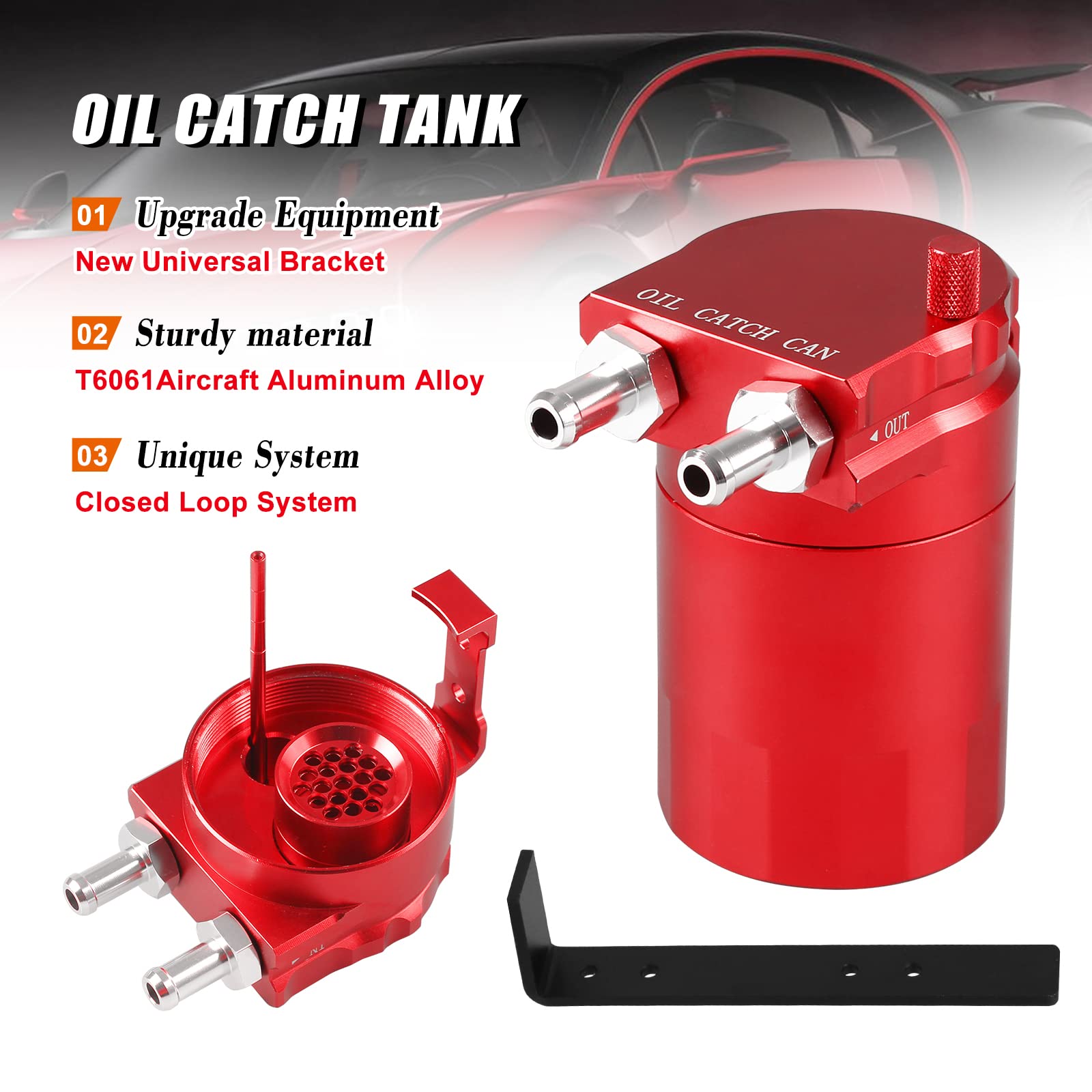 Rulline Universal 350Ml Reservoir Tank Oil Catch Can Tank 0046 Aluminum Polish Baffled Reservoir With Bracket Red