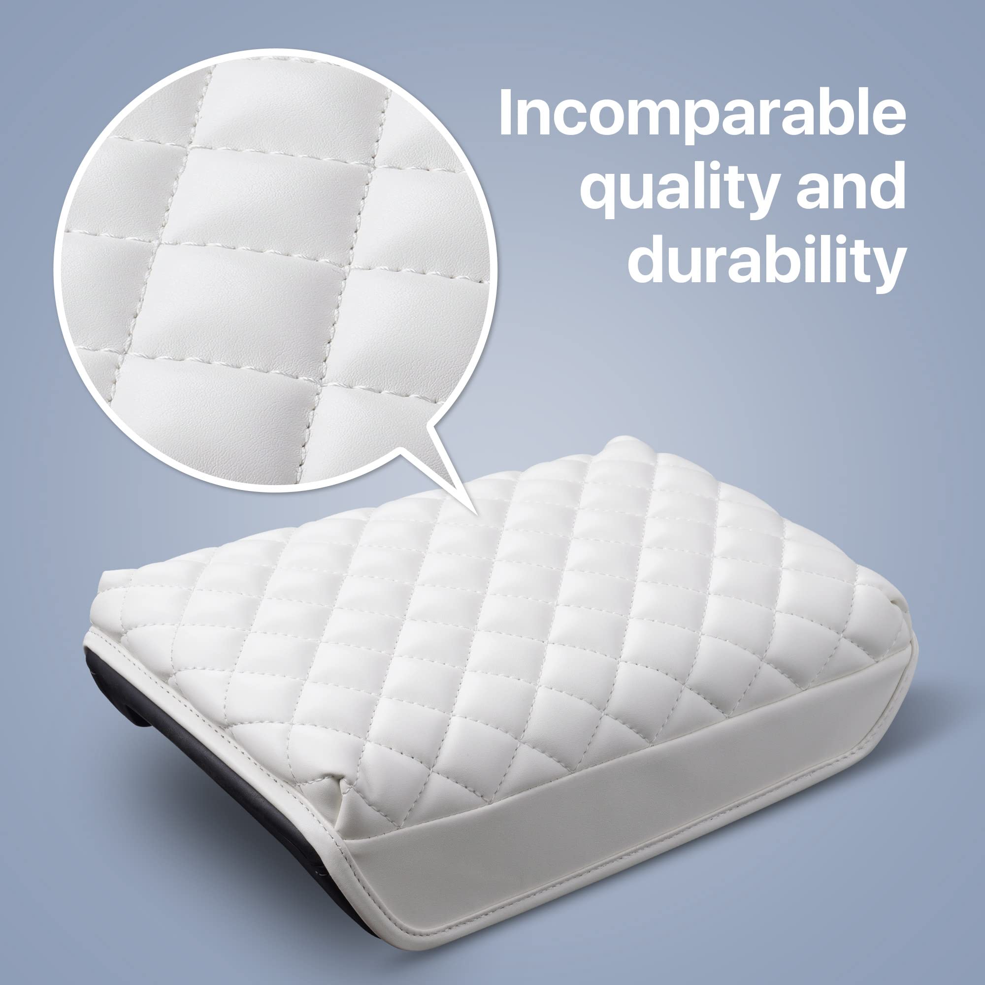 Kmmotors Model Y, Model 3 Center Console Cover Quilting White, Armrest Cushion, Console Protector, Vegan Leather, Tesl* Accessor