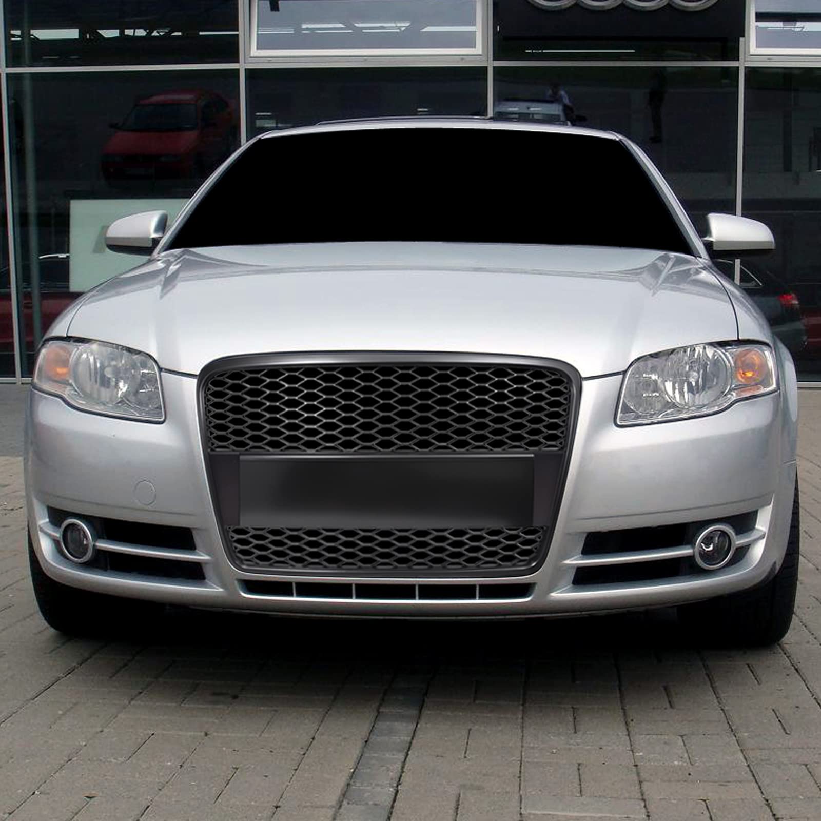 TLAPS 7422438853844 Compatible With 2005 2006-2008 Audi A4 B7 Matte Black RS-Honeycomb Mesh Front Bumper Grill Grille With Emble