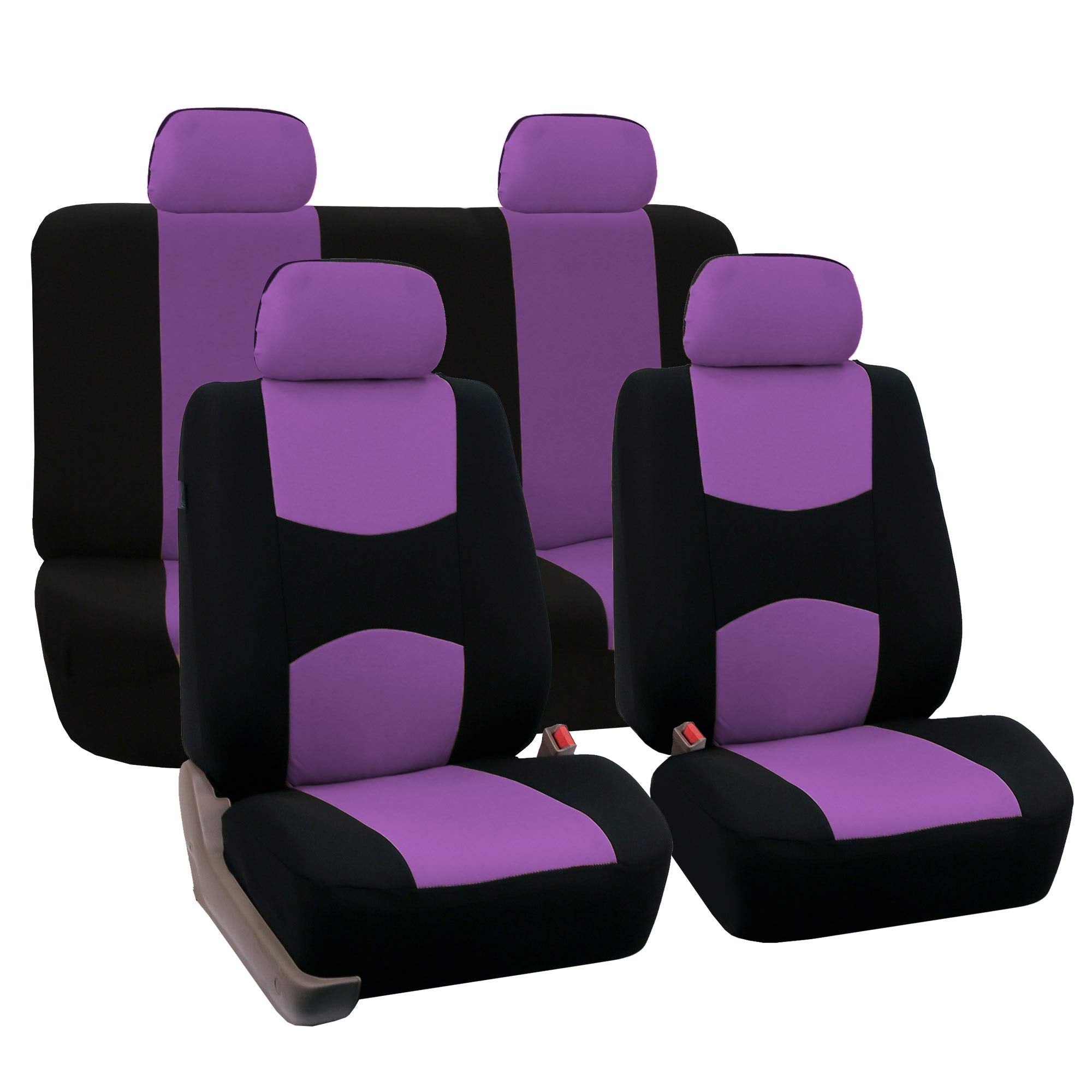 Fh Group Automotive Seat Covers Flat Cloth Full Set Purple Car Seat Covers, Rear Solid Bench Universal Fit And Car Seat Protecto