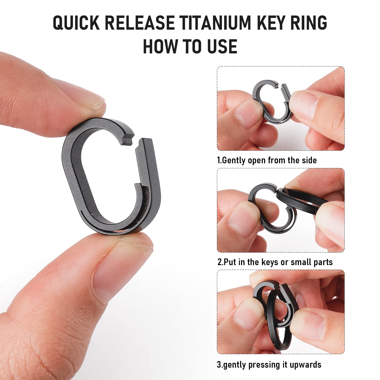 Fegve Key Keychain Carabiner Clip With Titanium Mini Quick Release Connecting Key Chain Rings And 2Pcs 25Mm/1 Inch Stainless Steel Key Ring -(Black)