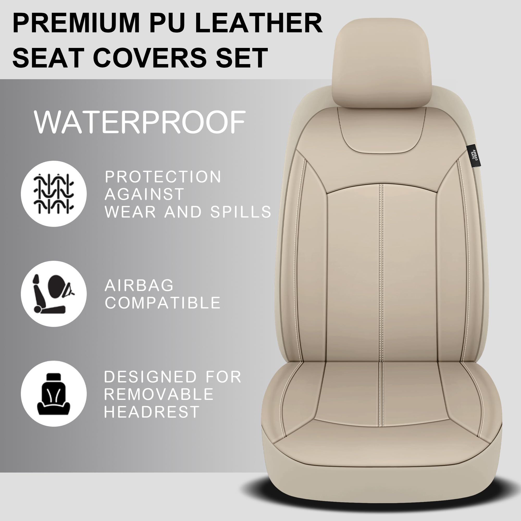 Pariiaotin Premium Leather Car Seat Covers Full Set, Waterproof Full Seat And Split Rear Bench Seat Covers For Cars,Universal Au