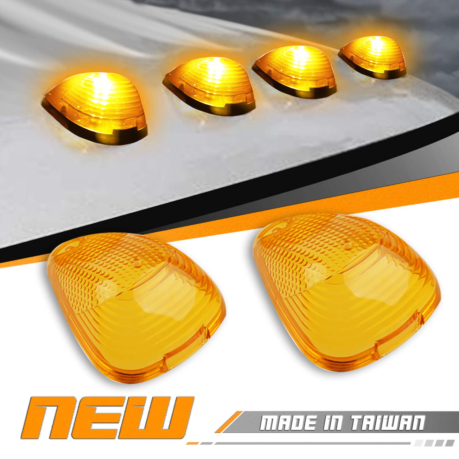 HERCOO Amber LED Roof Marker Lights for 1999-2016 Super Duty F250 F350 F450 F550 - Aftermarket Cab Clearance Lenses