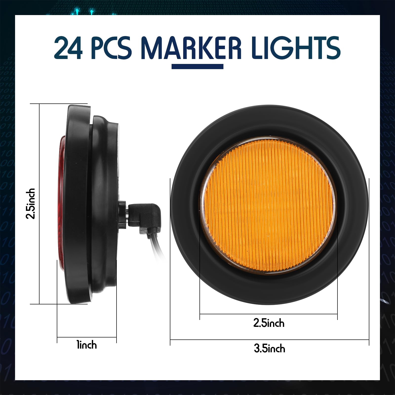 Retisee 24 Pcs 2.5'' Round Clearance Lights 13 Led Front Rear Side Marker Indicators Lights Waterproof 12V Sealed Flush Mount Ma