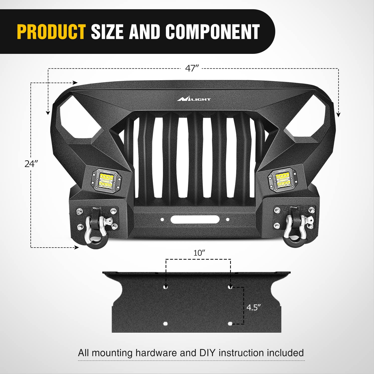Nilight Front Bumper Grill For 2007-2015 2016 2017 2018 Wrangler Jk&Unlimited 2/4 Doors With Winch Plate 2X42W Led Work Light Po