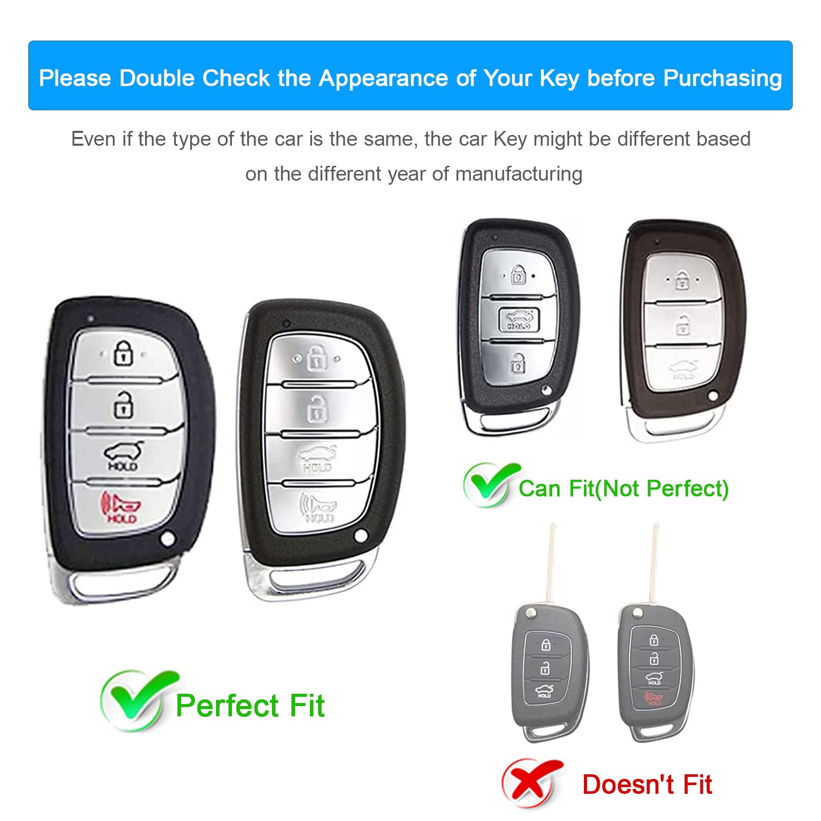 Koaudb For Hyundai Key Fob Cover With Keychain, Silicone Protector Shell Fit Elantra Gt Sonata Tucson Ioniq 4 Buttons Keyless En