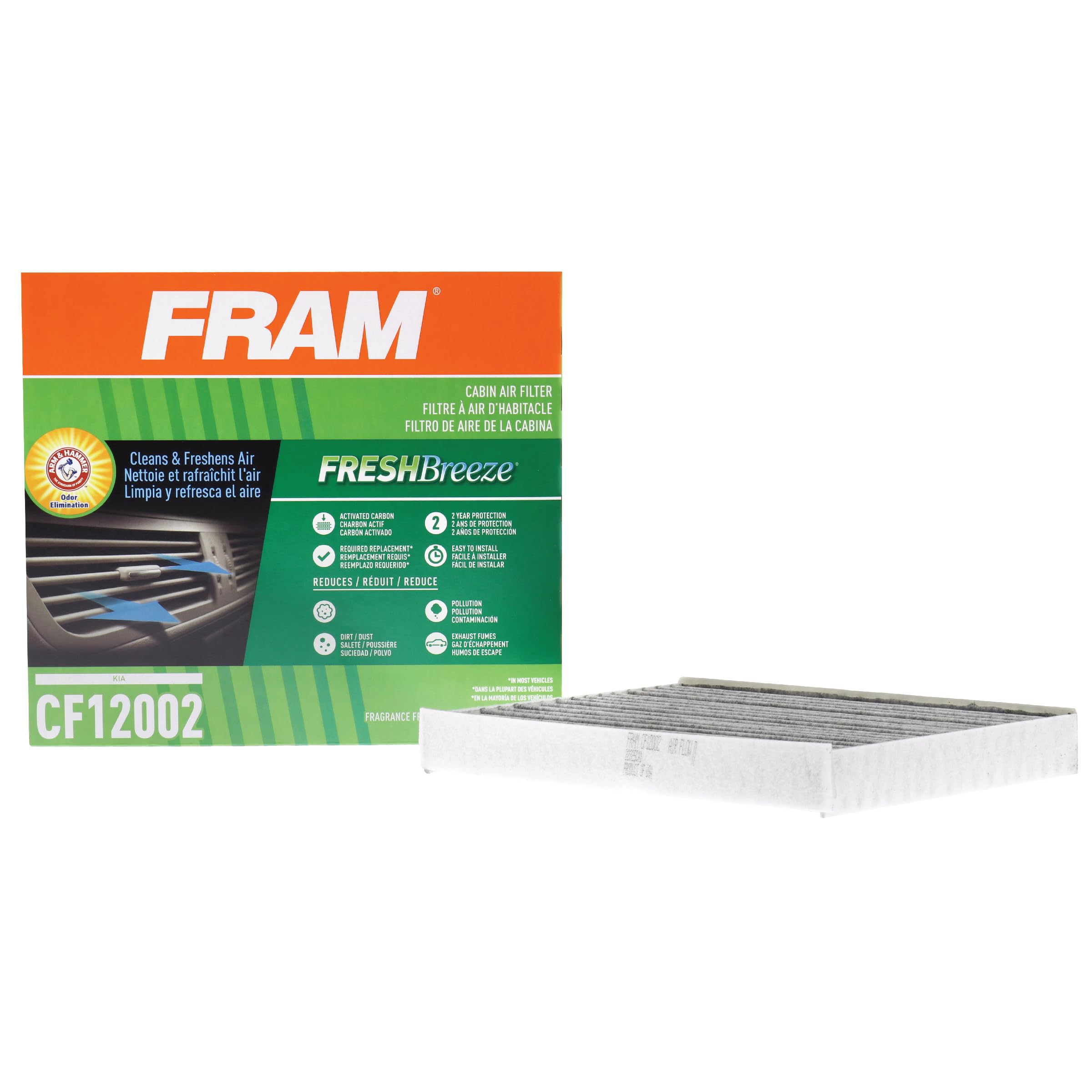 Fram Fresh Breeze Cabin Air Filter Replacement For Car Passenger Compartment W/ Arm And Hammer Baking Soda, Easy Install, Cf1200