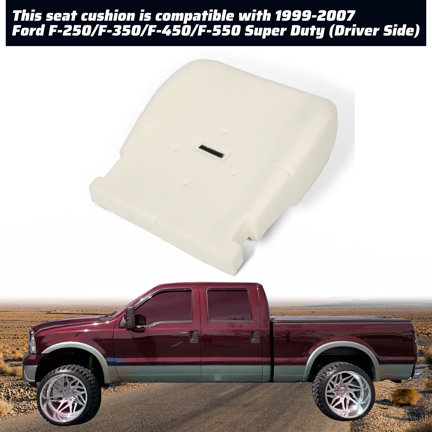 Ecotric Seat Cushion Compatible With 1999-2007 Ford F-250/F-350/F-450/F-550 Super Duty Front Left Driver Side Bottom Seat Pad Foam
