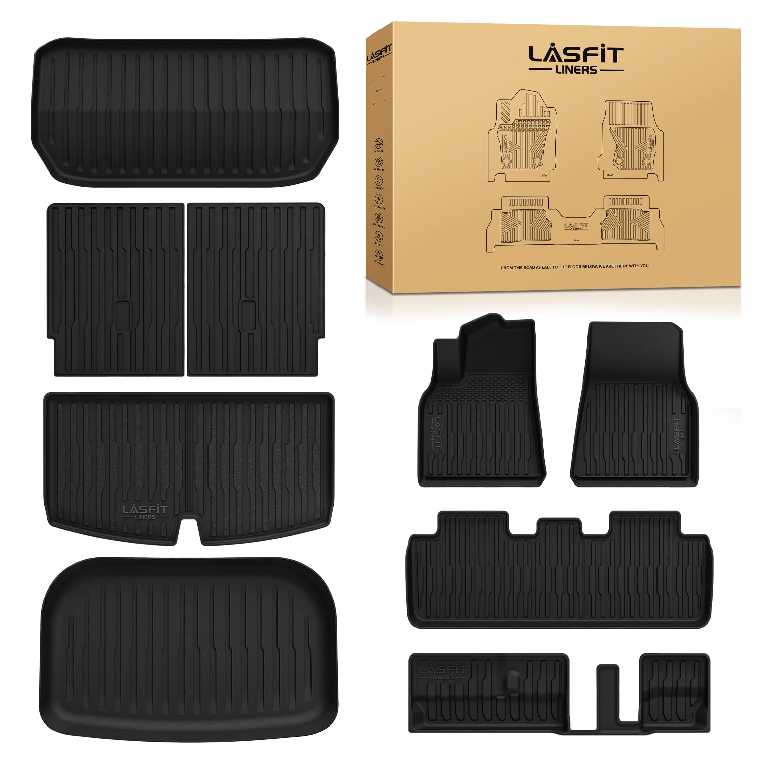 Lasfit 9Pcs Premium Extra Thick Floor Mats For Tesla Model Y 7 Seater 2025/2024/2023/2022/2021/2020 | Tpe All Weather Custom Fit