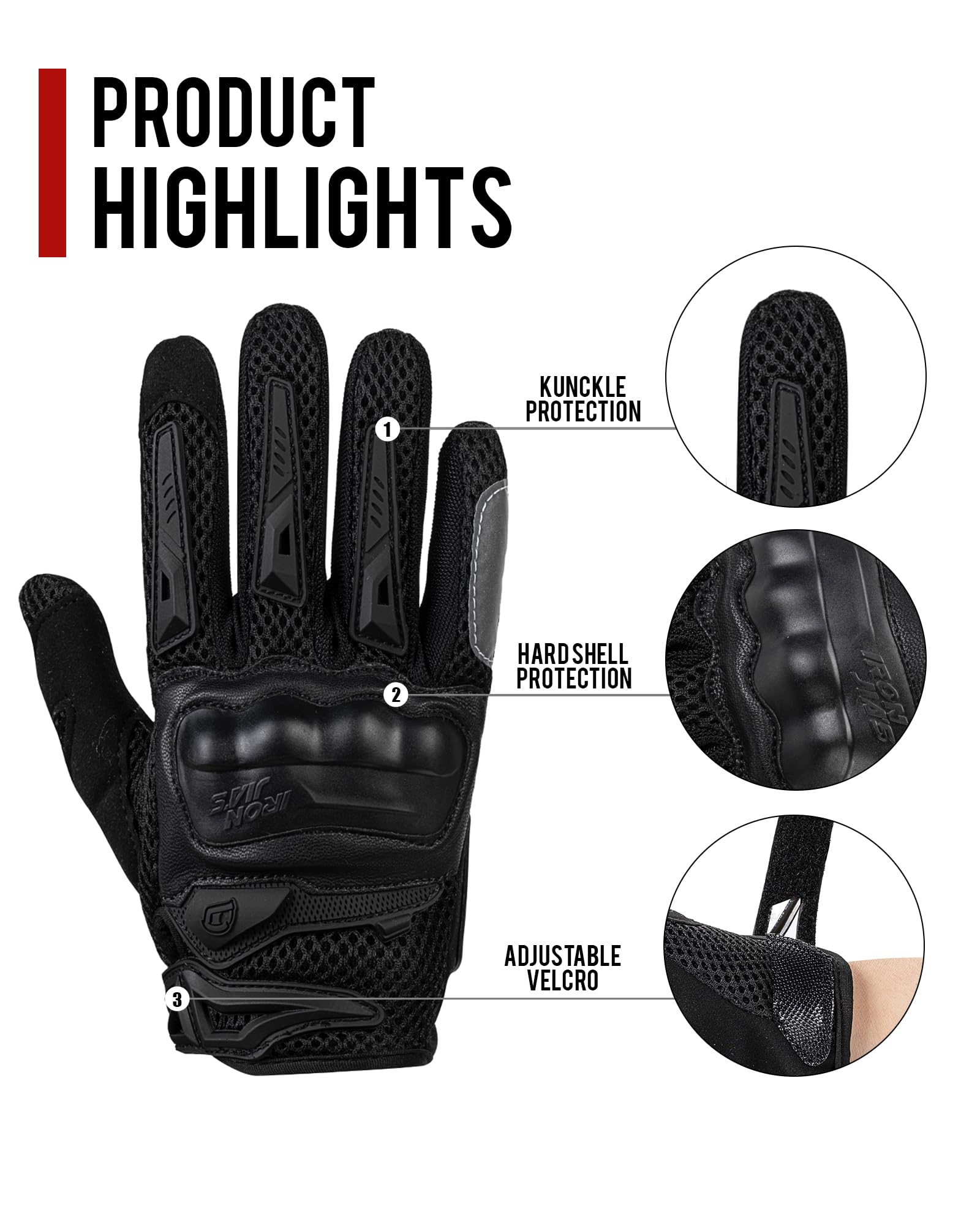 Iron Jia 'S Motorcycle Gloves For Men And Women - Motorbike Powersports Racing Gloves With Hard Knuckle Touchscreen For Bmx Atv