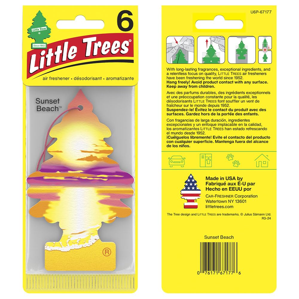 Little Trees Air Fresheners Car Air Freshener. Hanging Tree Provides Long Lasting Scent For Auto Or Home. Sunset Beach, 24 Air F