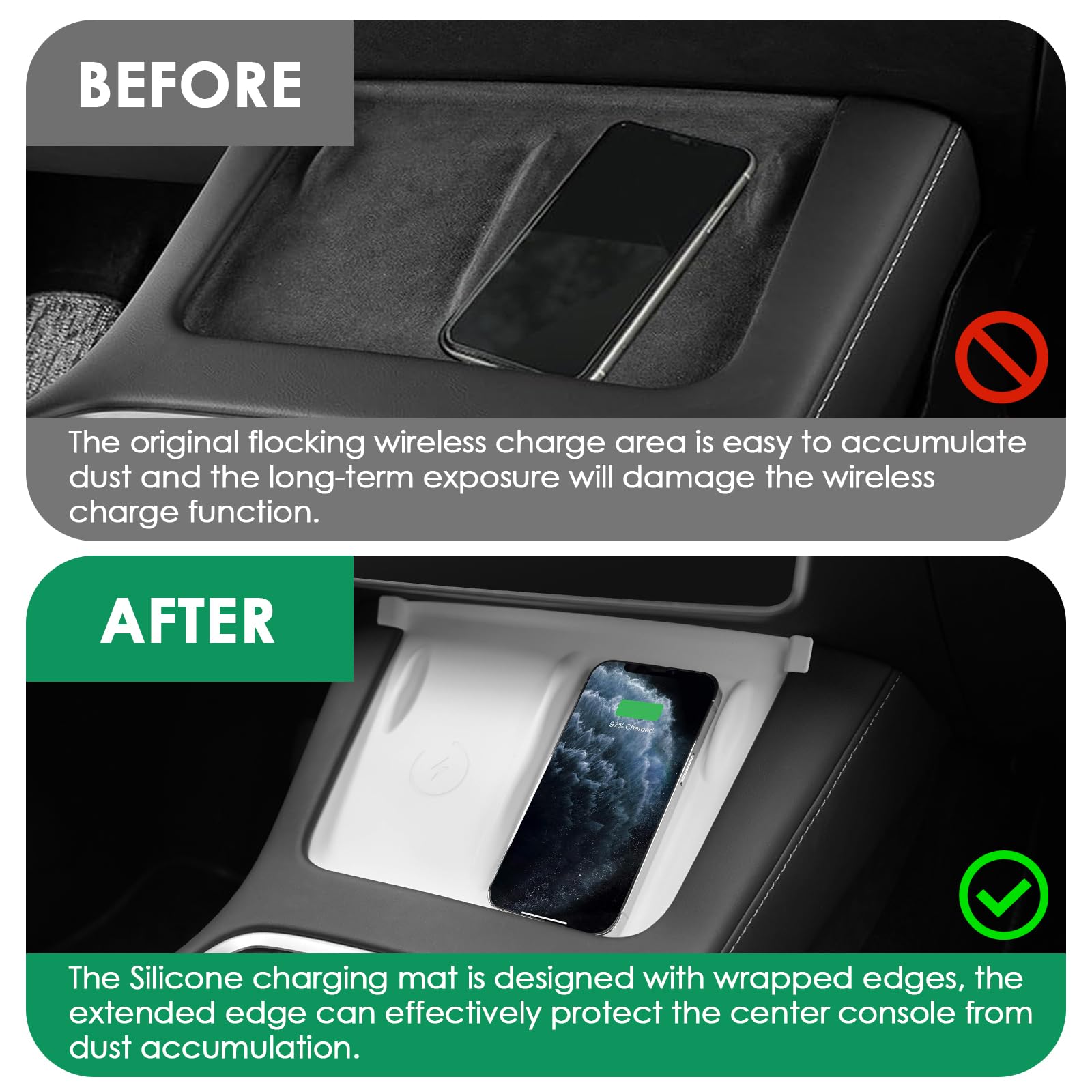 Onkentet Center Console Wireless Charging Silicone Mat Compatible With Tesla Model 3 Model Y 2023 2022 2021 Accessories Waterpro