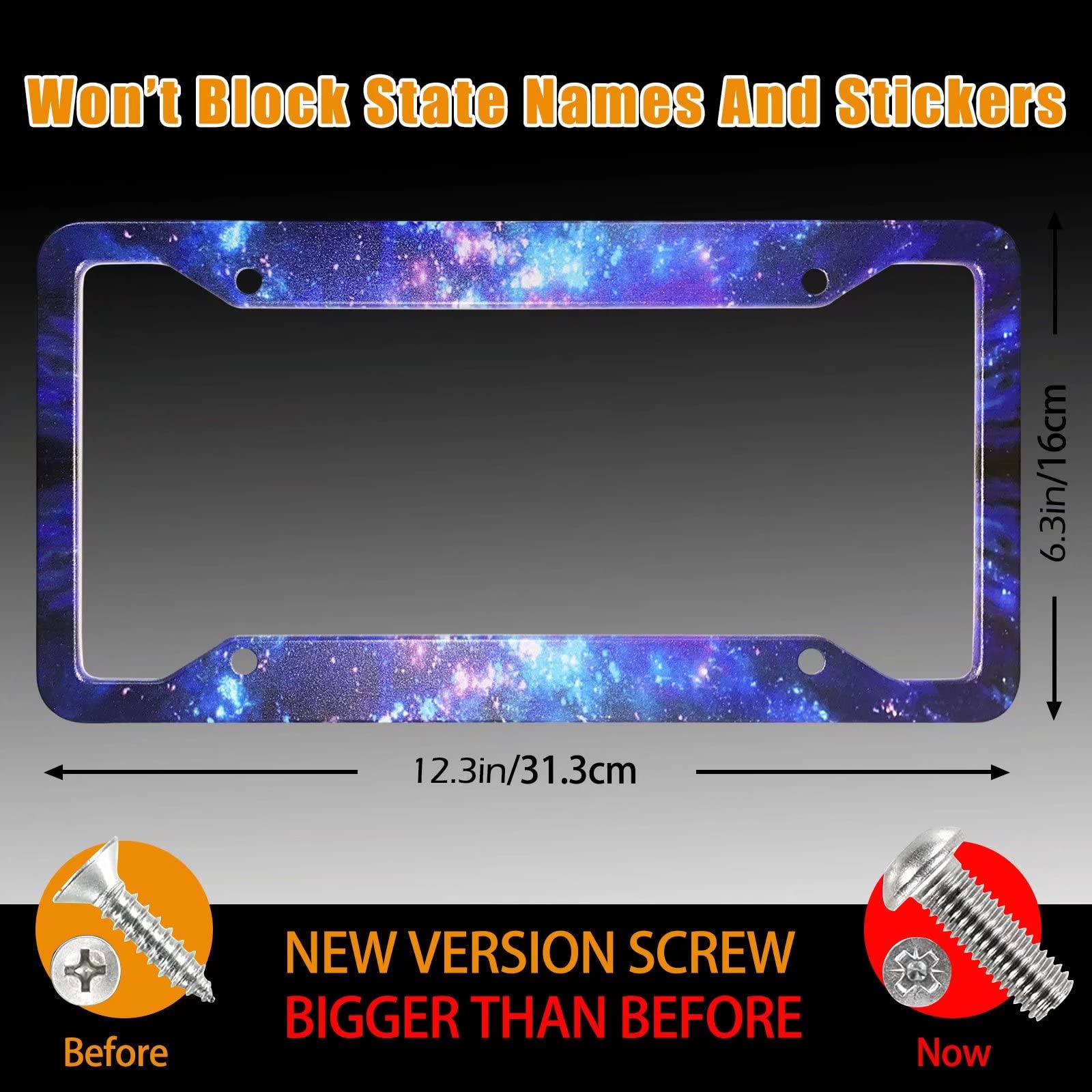 PAUSEBOLL Galaxy License Plate Frame Set - Quality Aluminum, 12.3" x 6.3", Blue Purple Starry Sky, 4 Holes for US/Canadian Cars