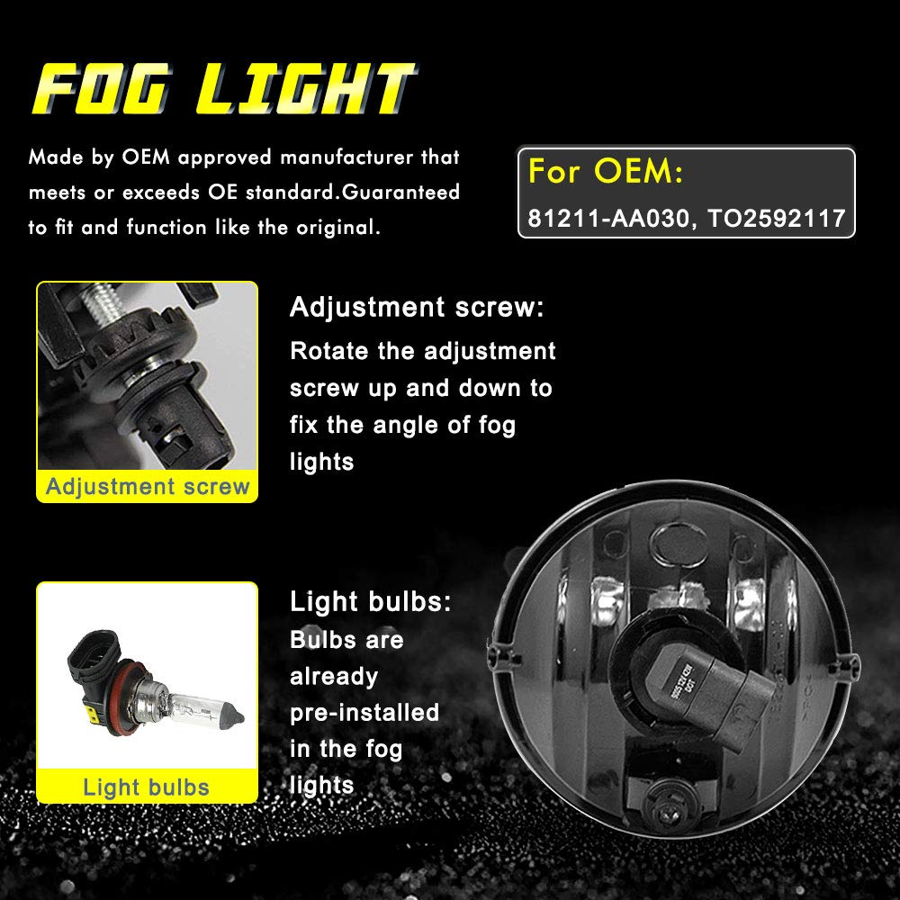 Driving Fog Lights for 2004-2006 Toyota Solara 2007-2012 Toyota Tundra 2005-2011 Toyota Tacoma with Universal Wiring Harness and Switch H10 12V 42W Halogen Bulbs Fog Lamps Smoke Lens 81211-AA030