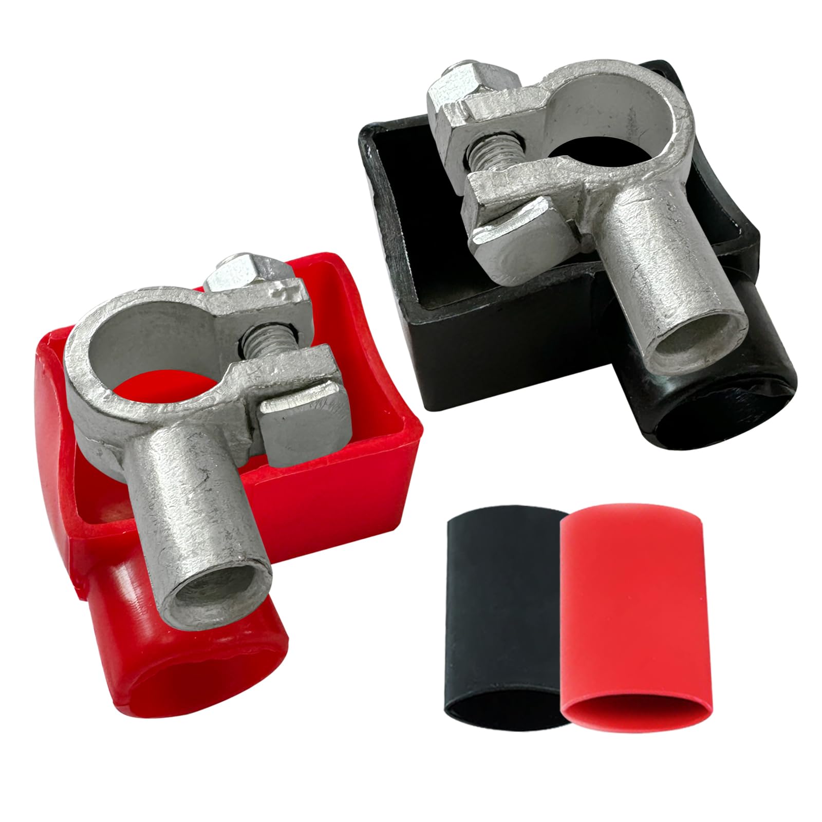 Ampper Copper Top Post Battery Terminal Set, Turned Standard Top Post Battery Terminal Clamp Connector Set (+/-) W/Cover and Hea