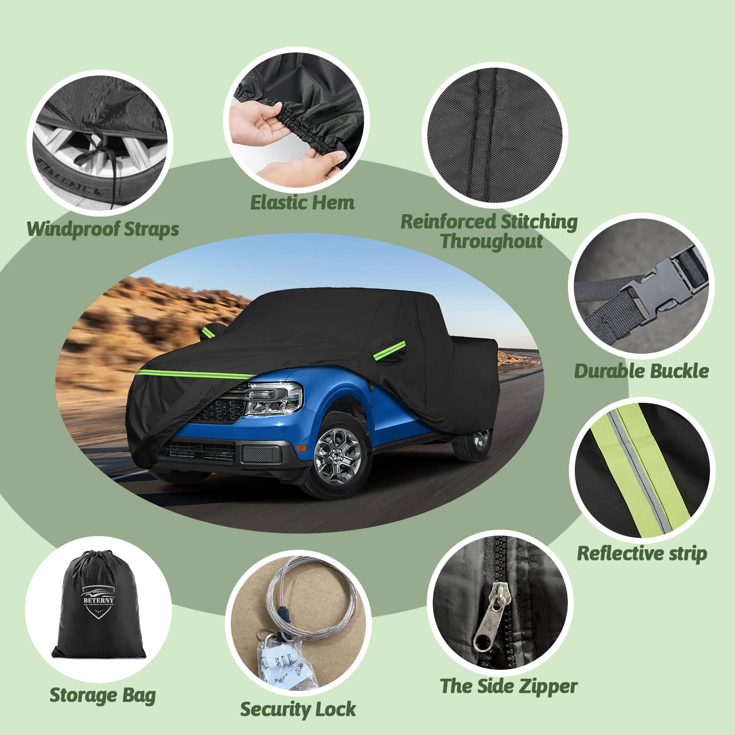 Truck Car Cover For 2021-2025 Ford Maverick, 210T Sun Rain Uv Dust Snow Protection Waterproof 4.5 Feet Bed Pickup Covers With Zi