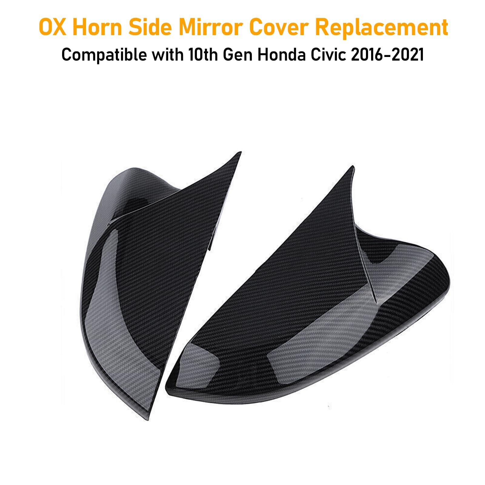 Moonlinks Compatible With 2016-2021 Honda Civic Side Ox Horn Mirror Cover Sticker,Carbon Fiber Lh & Rh Side Door Rearview Mirror
