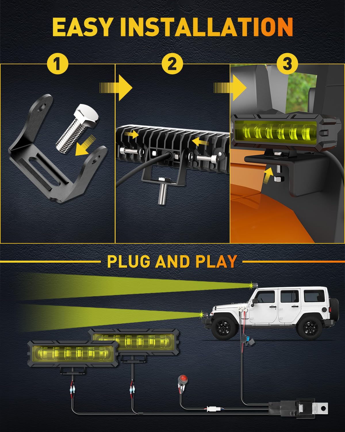 Naoevo 6 Inch Led Light Bar, 50W 2000Lm Lens Spot Lights, Led Fog Lights - Led Offroad Lights For Trucks/Cars/Boat/Atv/Utv, 2 Pc