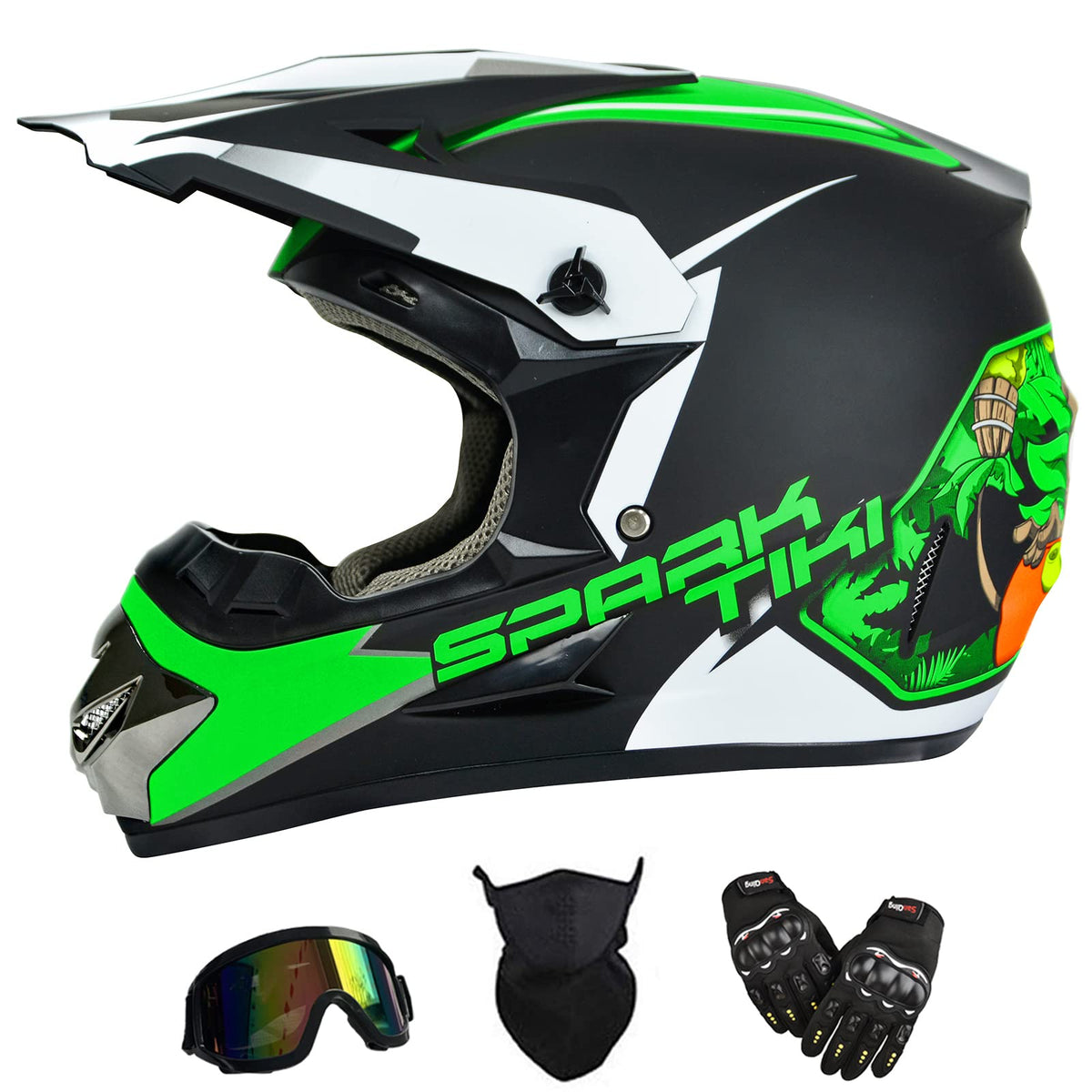 Unisex Motocross Helmet For Kids And Youth,Outdoor Dirt Bike Helmets,Off-Road Helmet With Gloves Goggles Face Shield,Atv Motorcy