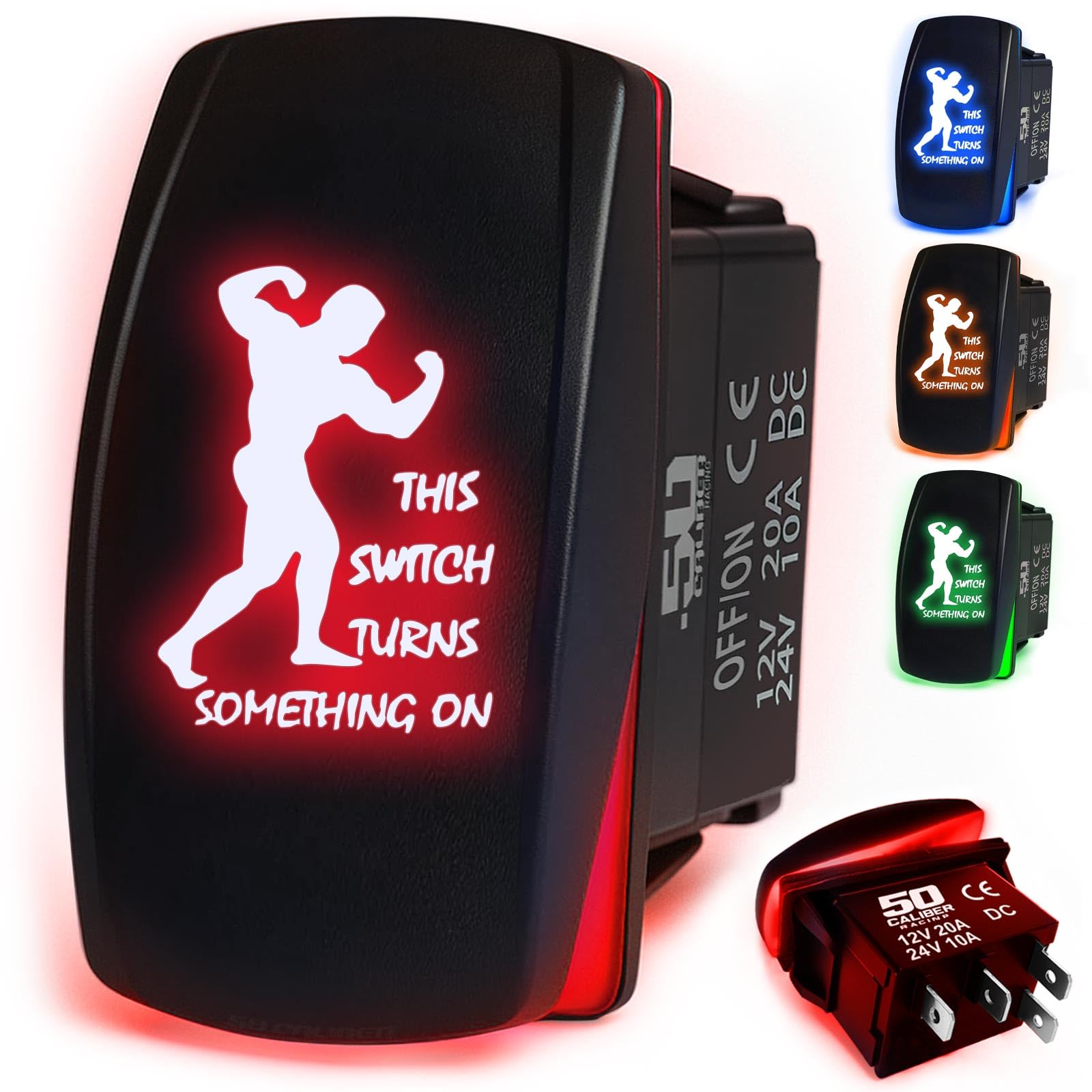 50 Caliber Racing This Switch Turns Something On Strong Man Design On/Off Rocker Switch (Red)