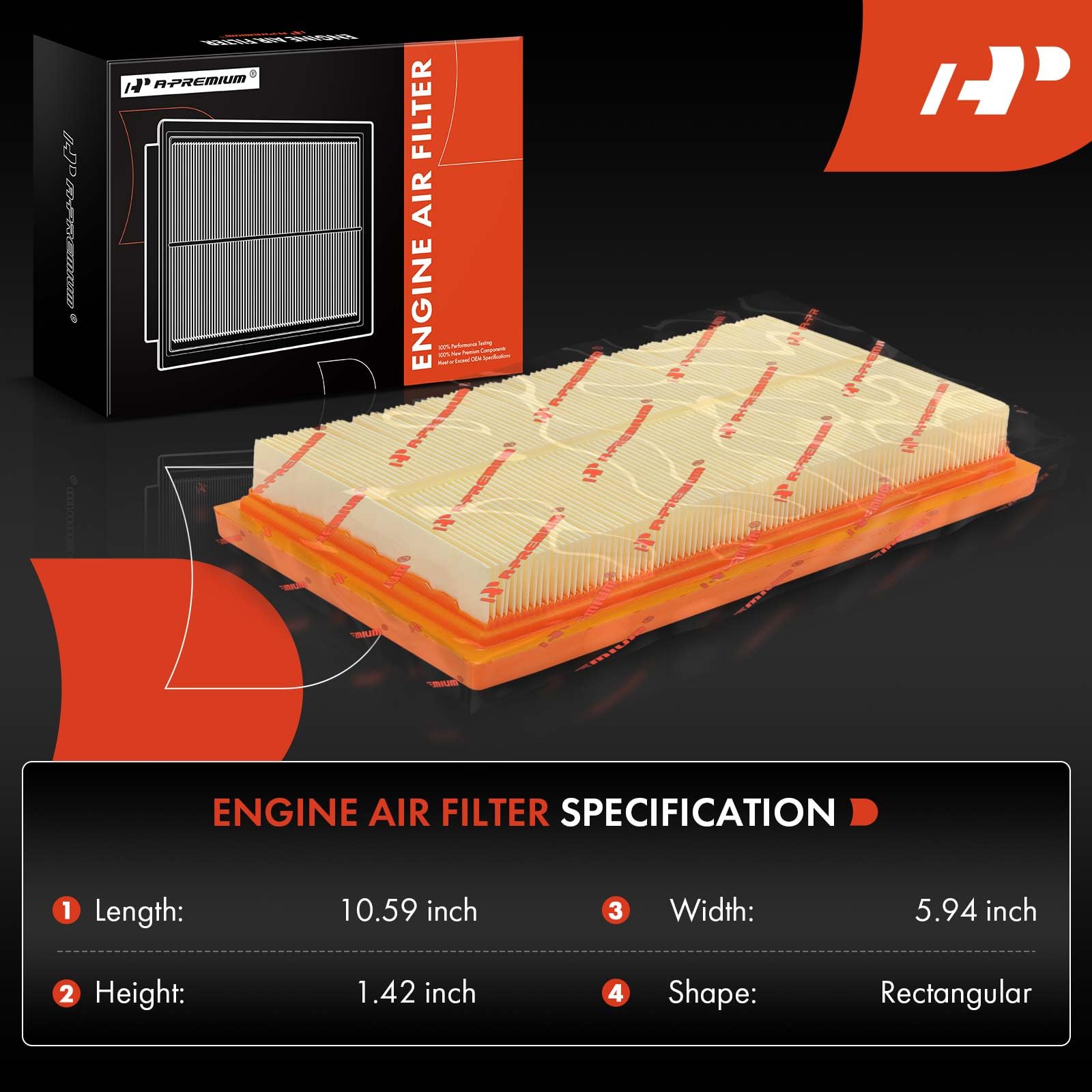 A-Premium Engine Air Filter Compatible With Toyota Camry, Corolla, Corolla Cross, Highlander, Sienna, Avalon, Venza, C-Hr, 86 & Lexus Rx350H, Es300H, Nx350H, Nx450H+ & Subaru Brz