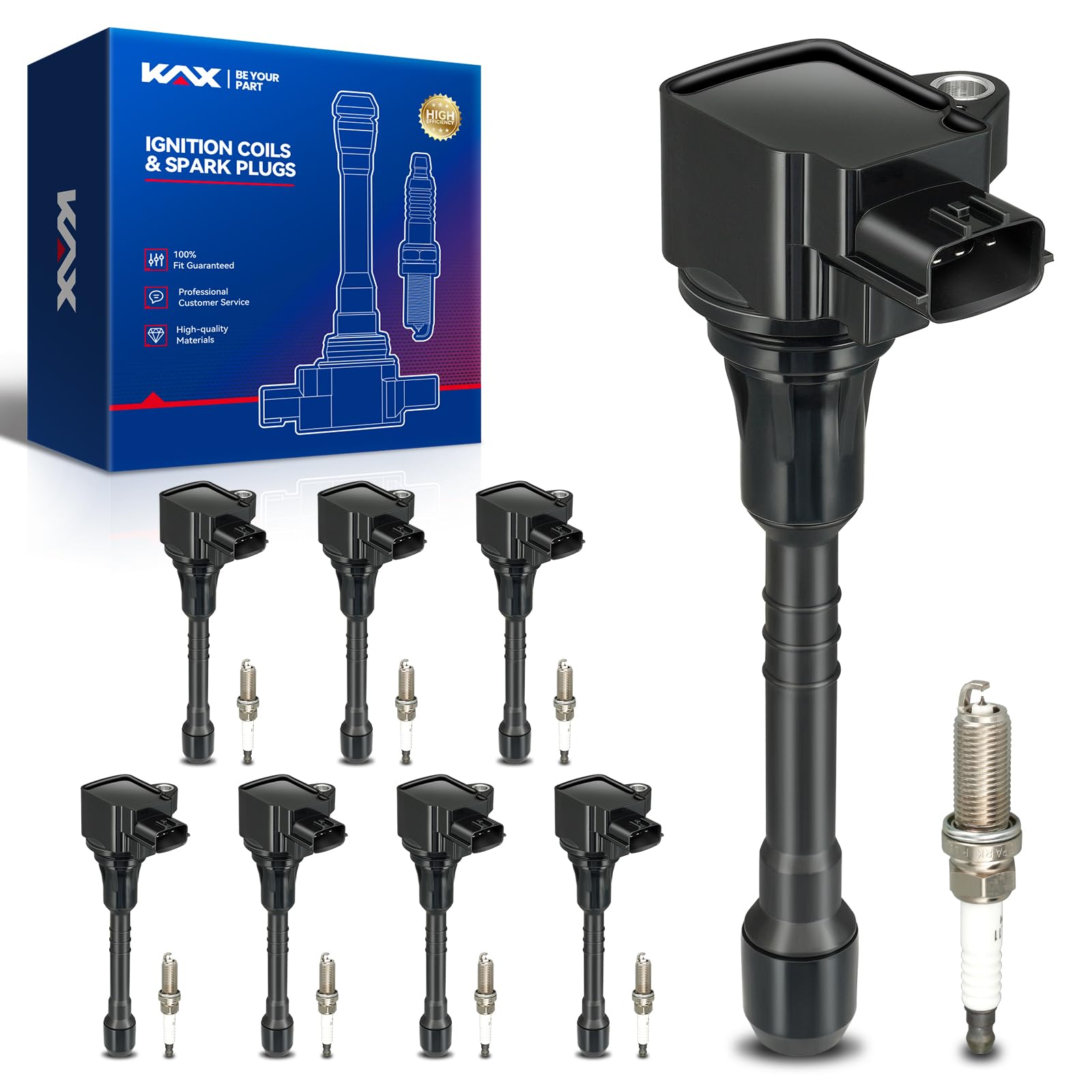 OEM Performance Set of 4*UF677 4*UF650 Ignition Coils & Double Iridium Spark Plug Compatible with 2017-2022 Armada, 2014-2023 QX