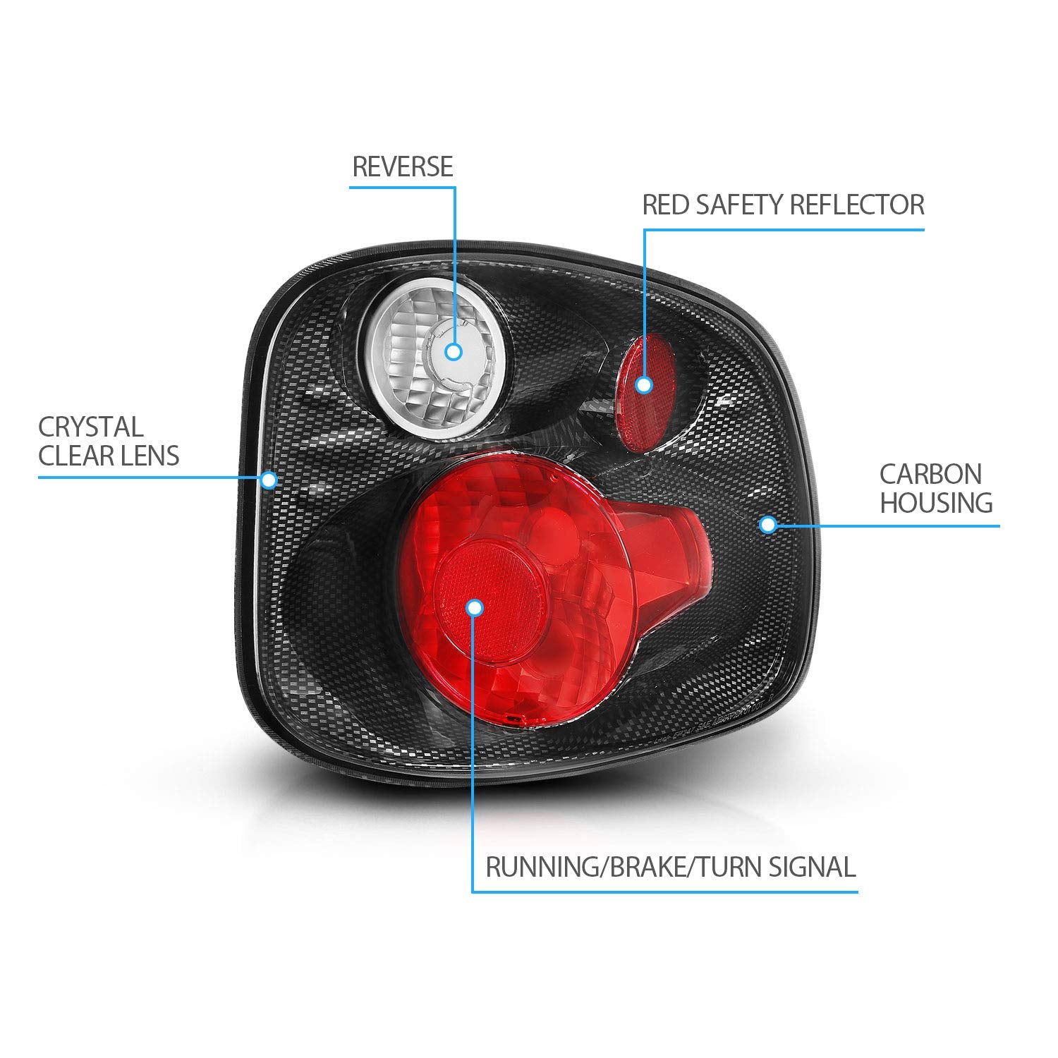 Amerilite For 2001-2003 Ford F-150 Flareside Euro Carbon Fiber Replacement Tail Lights Brake Lamp Pair - Passenger And Driver Si