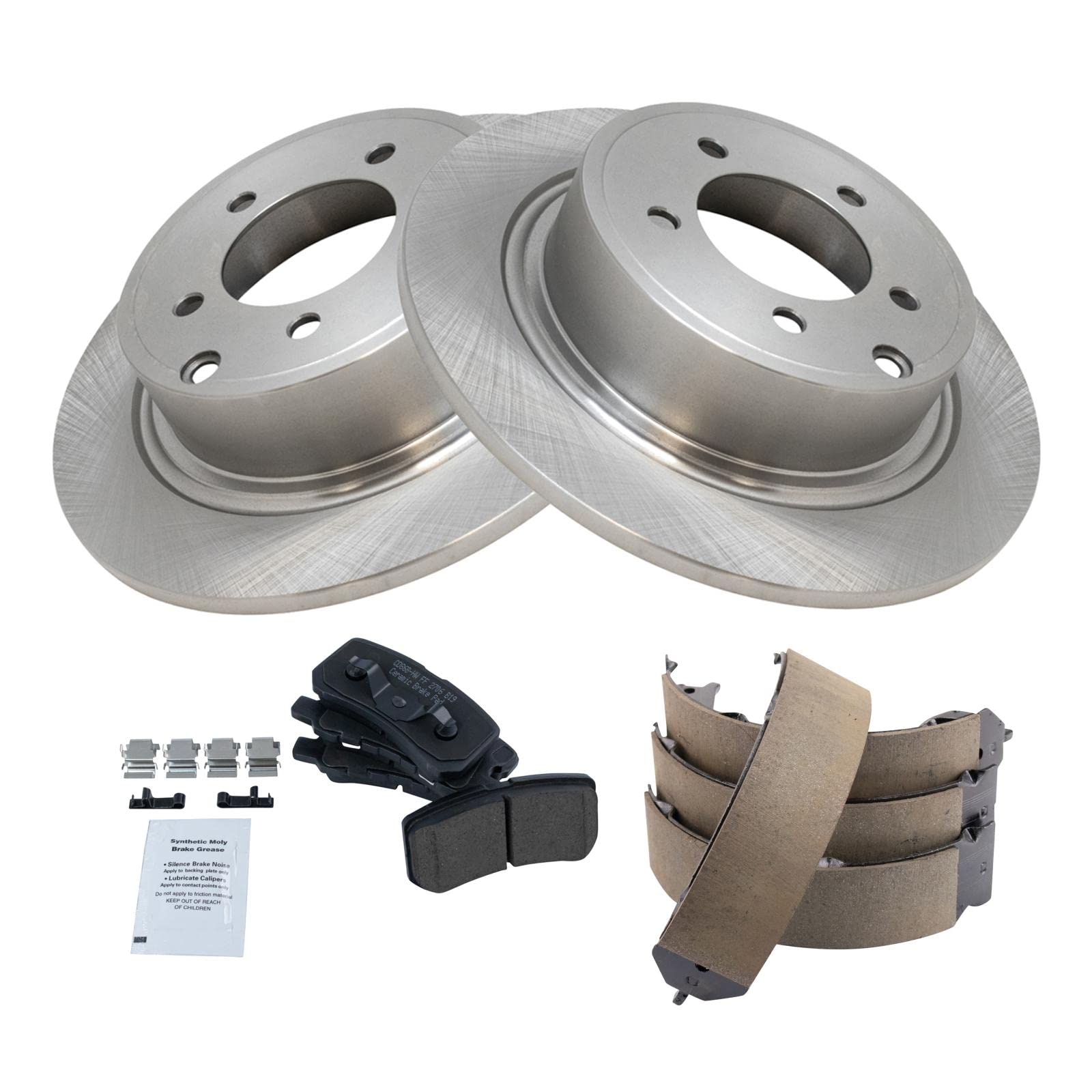 Trq Rear Brake Pad & Rotor Kit Brake Pads Brake Rotor Parking Brake Shoe Set Ceramic Compatible With 2014 Dodge Avenger